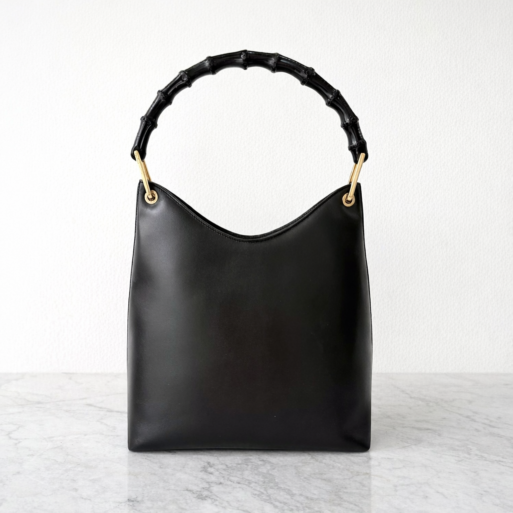 Gucci Bamboo Shoulder Bag in Black Leather