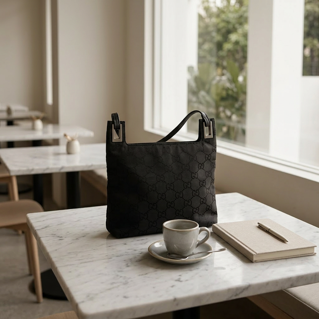 Gucci Nylon Monogram Shoulder Bag Black