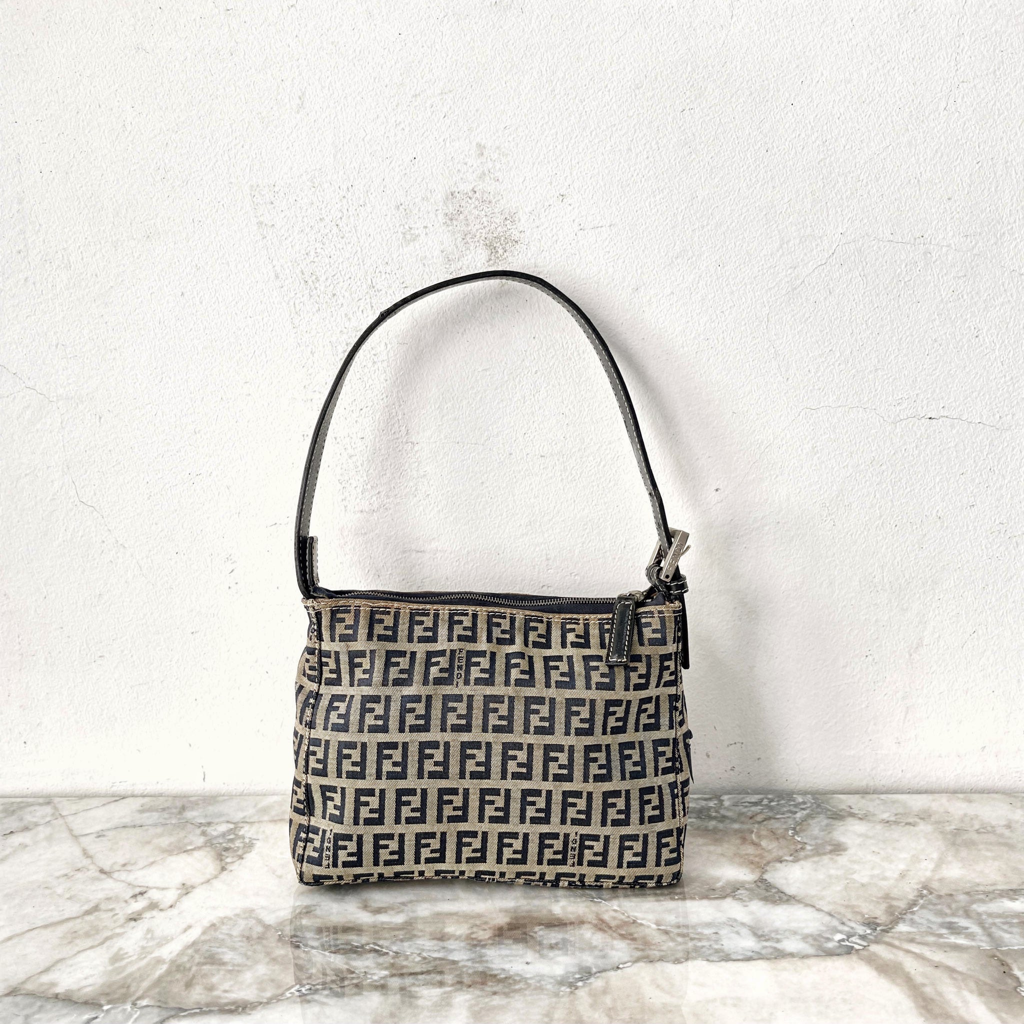 Fendi Navy & Grey Zucchino Mini Pochette Bag