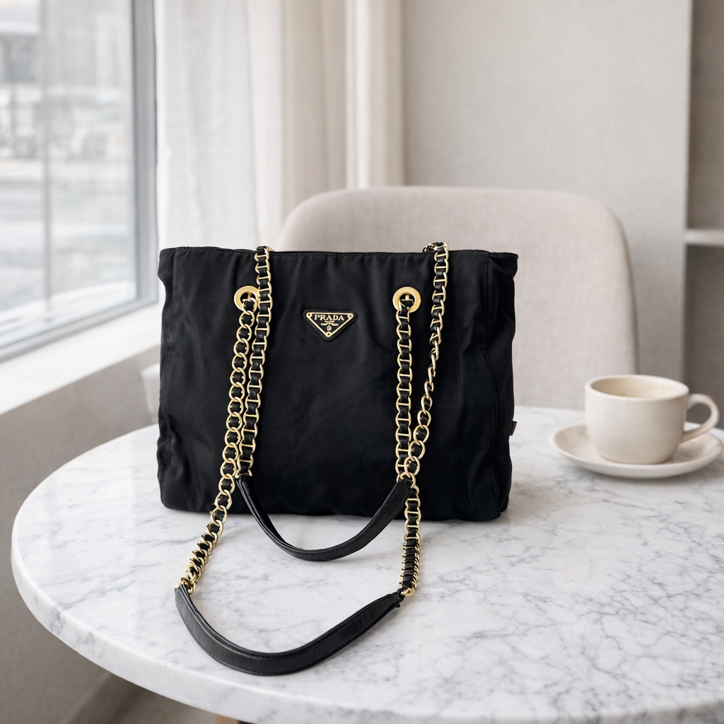 PRADA Gold Chain Tote Shoulder Bag