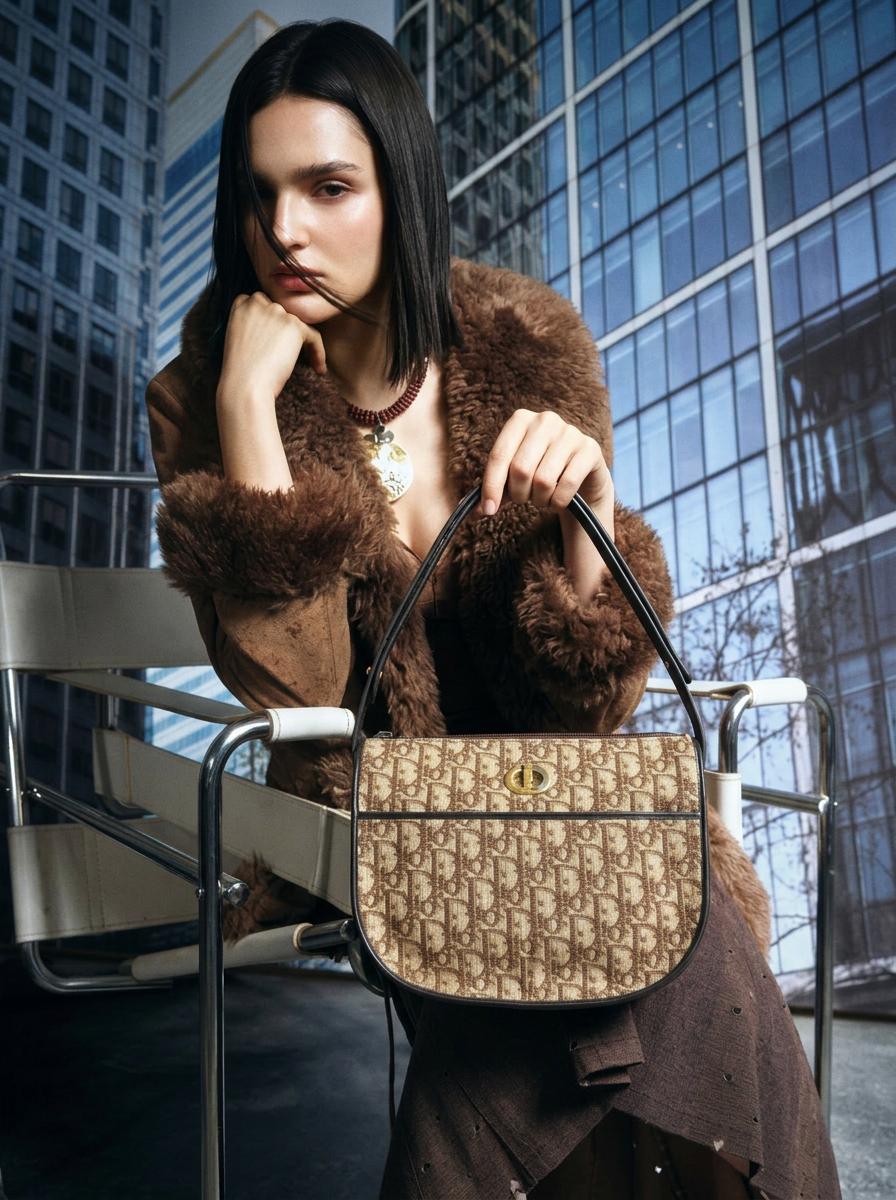 Christian Dior Trotter Brown Canvas Shoulder Bag