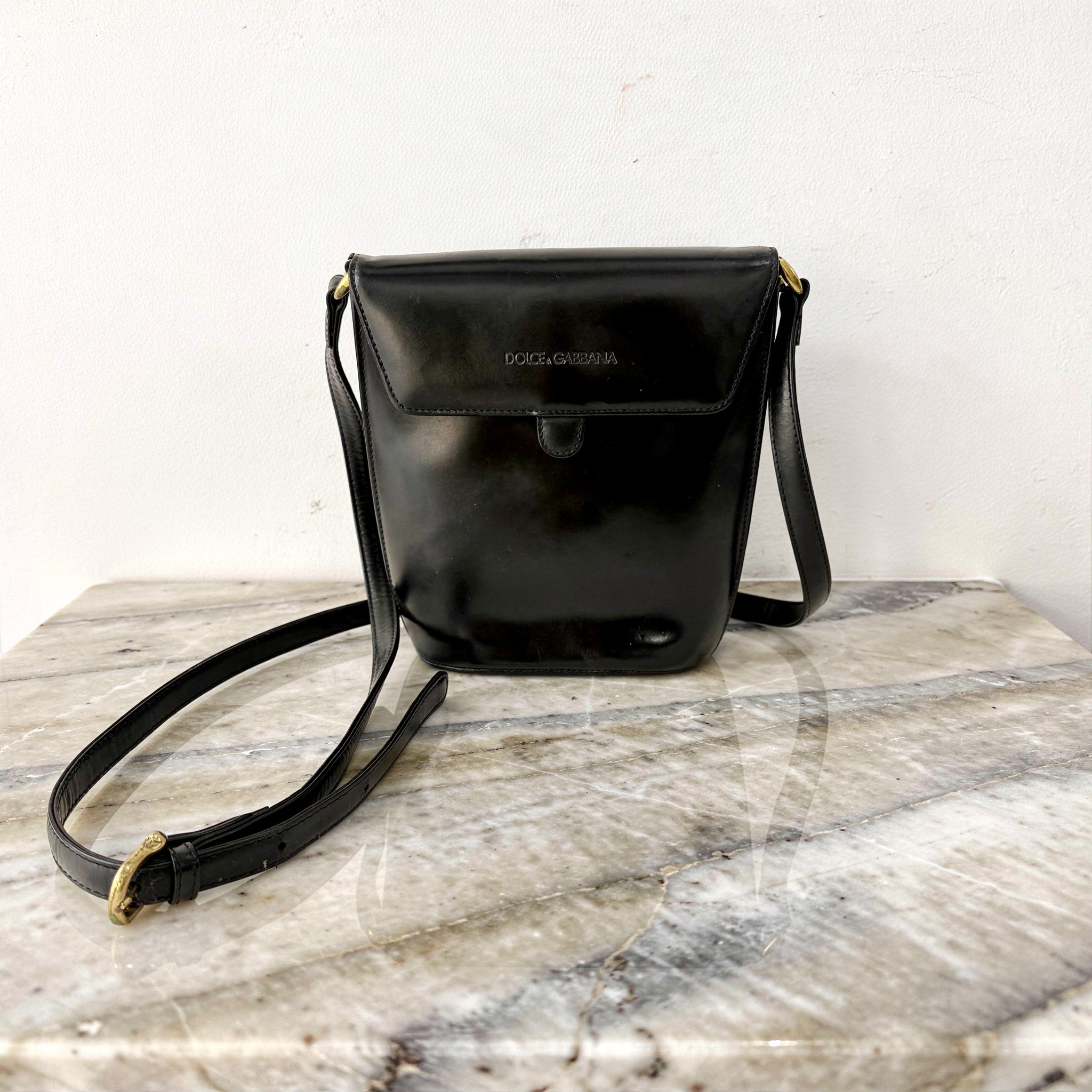 Dolce & Gabbana Black Patent Leather Bucket Bag