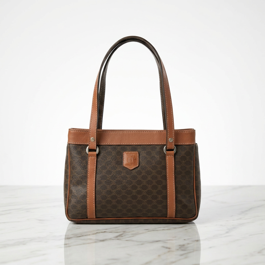 CELINE Macadam Tote Bag PVC Leather Brown Vintage