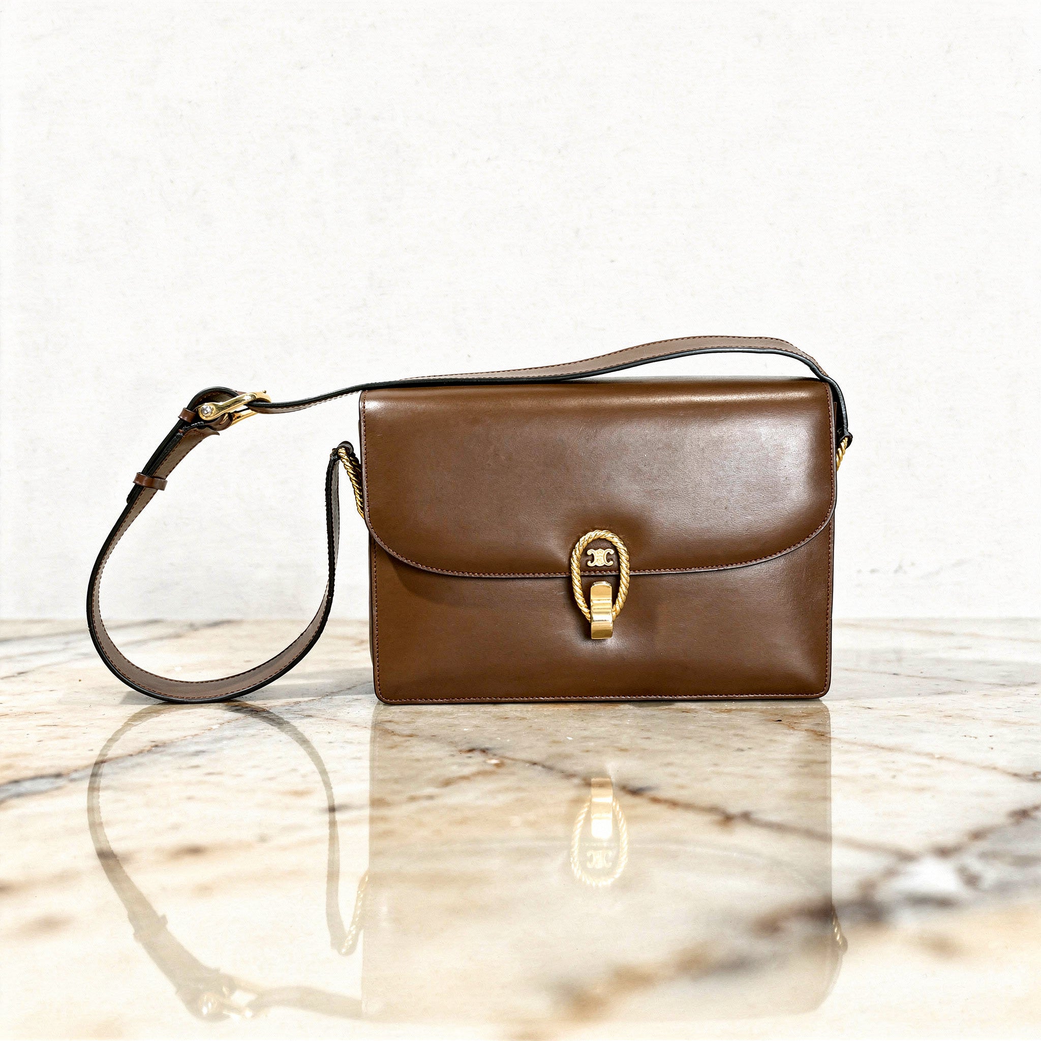 Celine Vintage Brown Triomphe Shoulder Bag