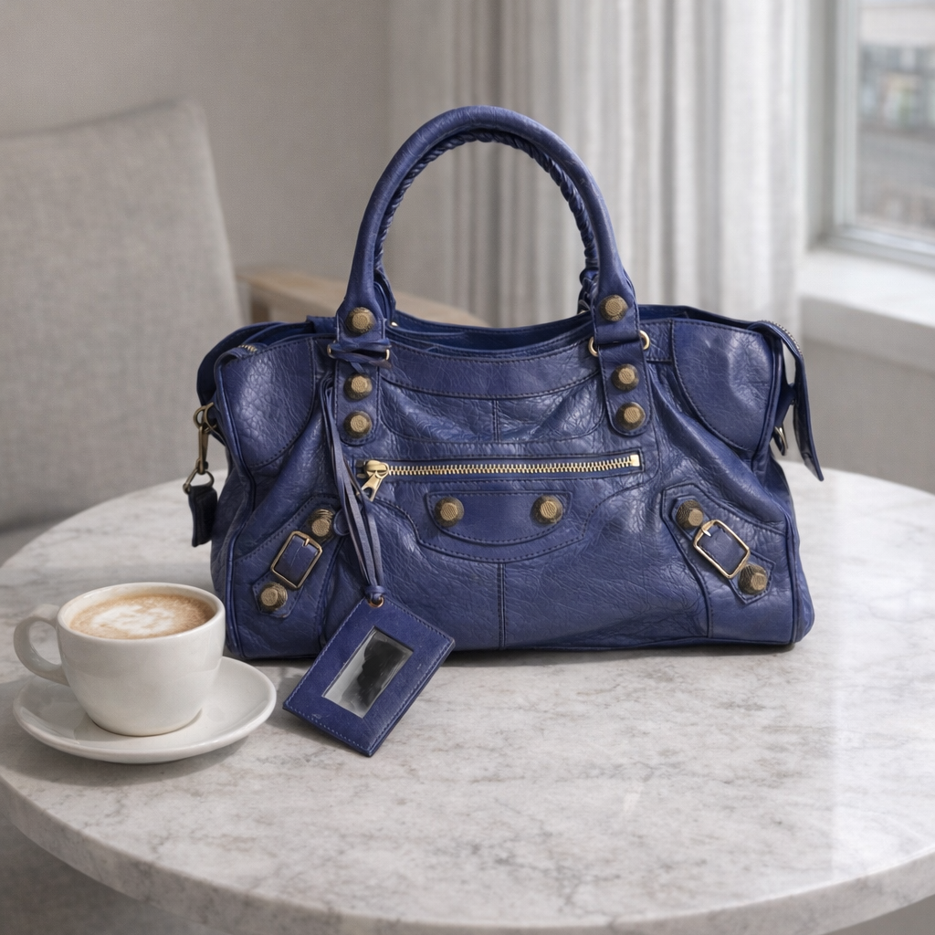 Balenciaga Bleu Lavande Lambskin Giant Part Time Shoulder Bag