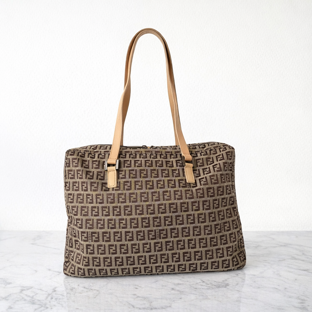 Fendi Vintage Brown Zucchino Canvas Tote