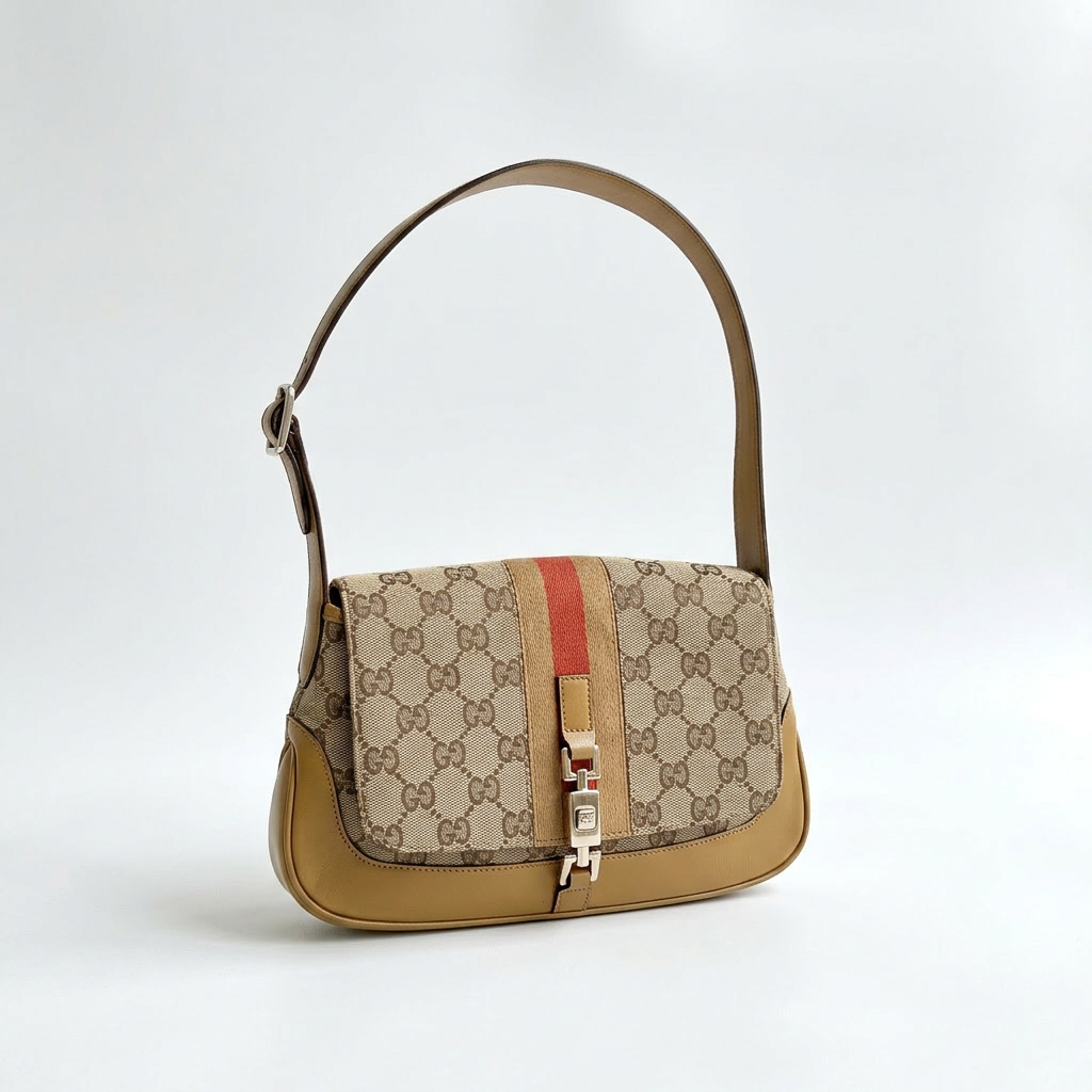 Gucci Jackie Canvas Beige Brown Shoulder Bag