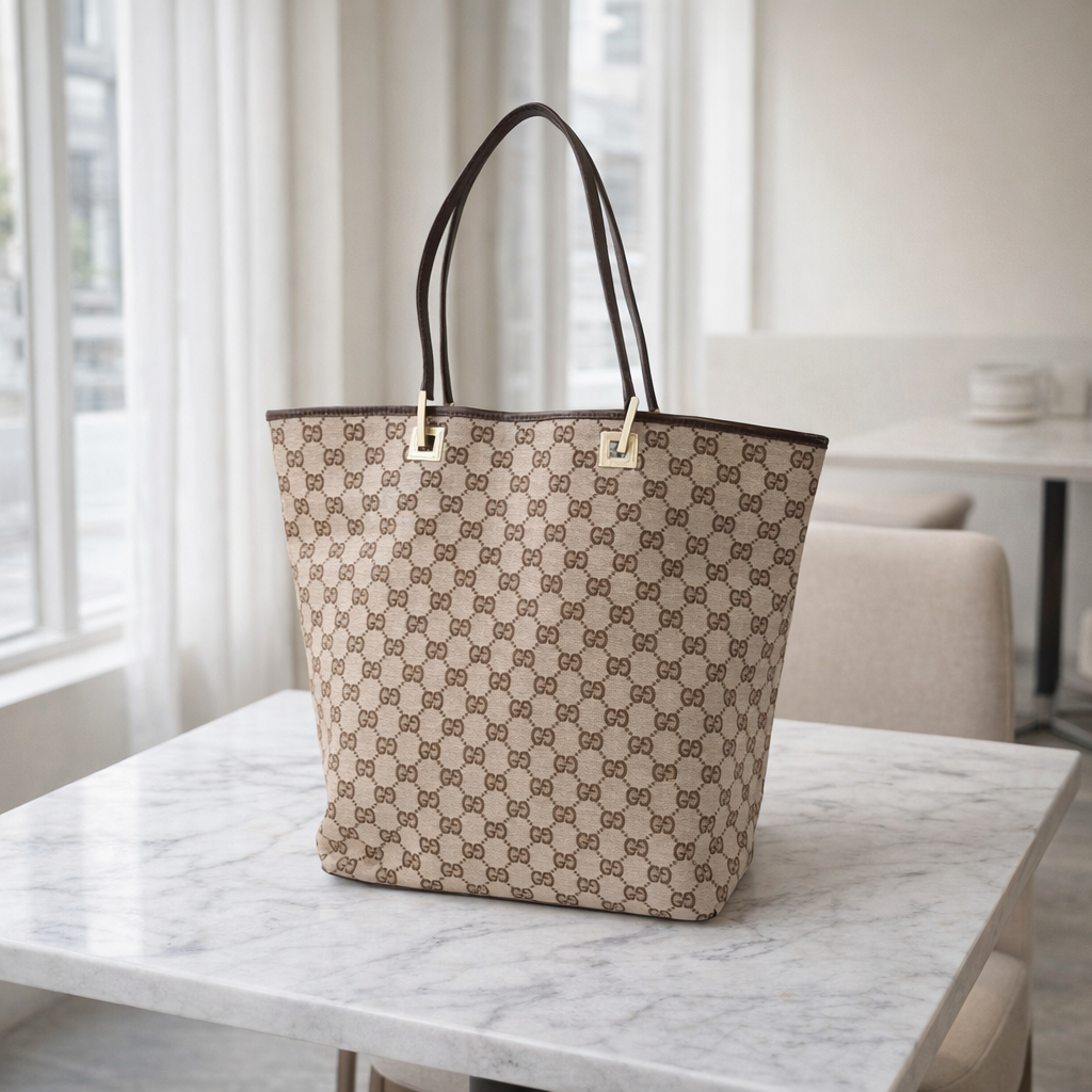 Gucci Brown GG Canvas Web Bucket Tote Bag