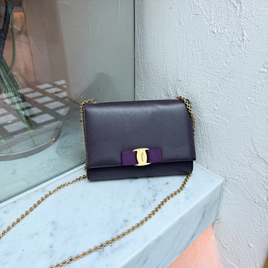 Salvatore Ferragamo Purple Saffiano Leather Genie Chain Crossbody