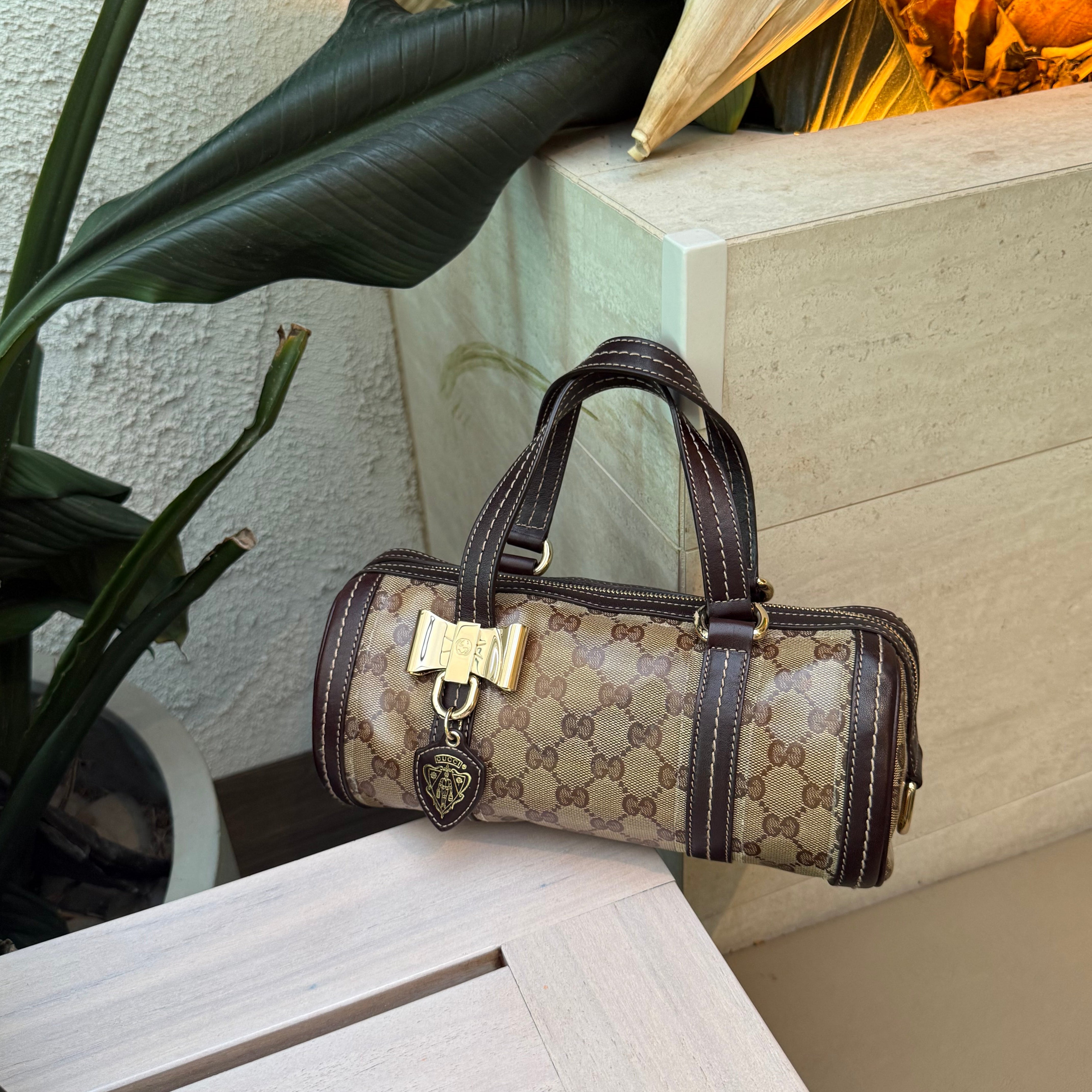Gucci Monogram Crystal Duchessa Boston Bag
