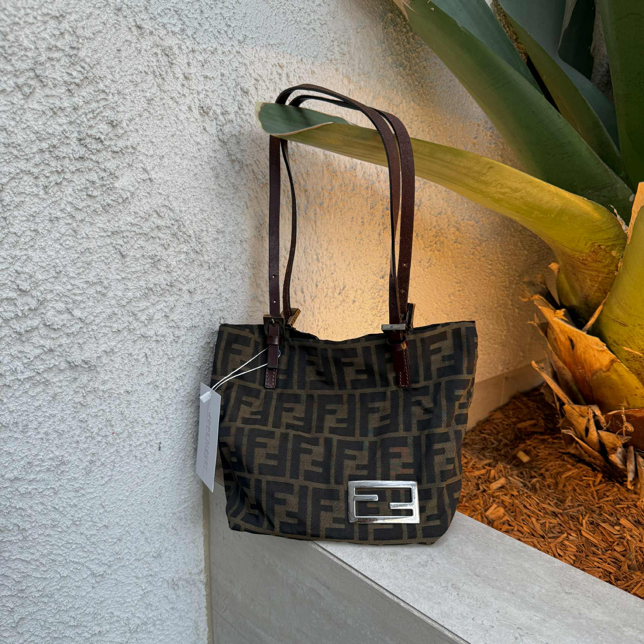 Fendi Zucca Canvas Tote Silver F logo