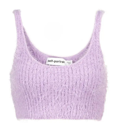 Self Portrait Lilac Fluffy Knit Cardigan/Skirt/Croptop