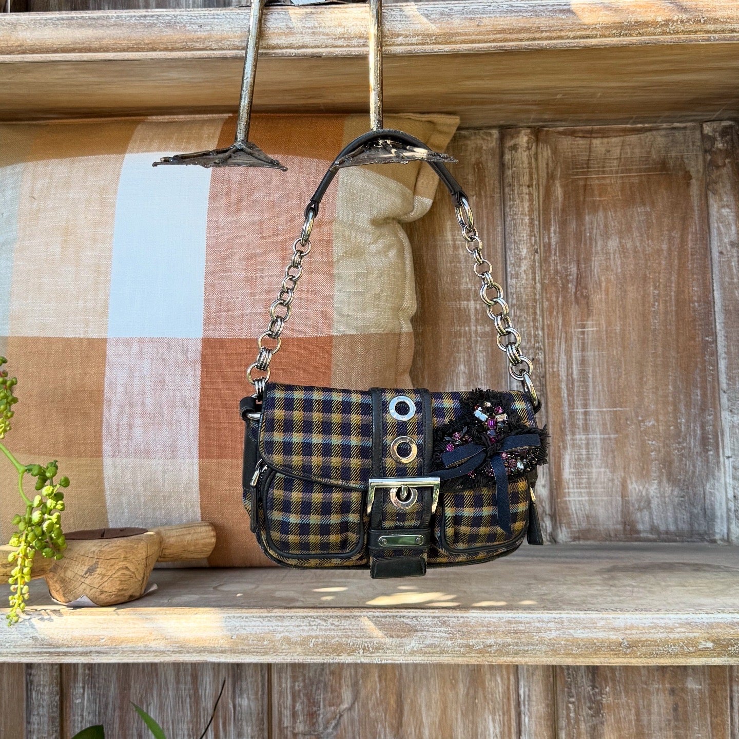 Prada Multicolor Plaid Wool Small Evening Bag