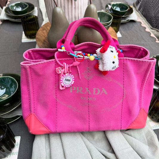 Prada Pink Denim Canapa Logo Tote