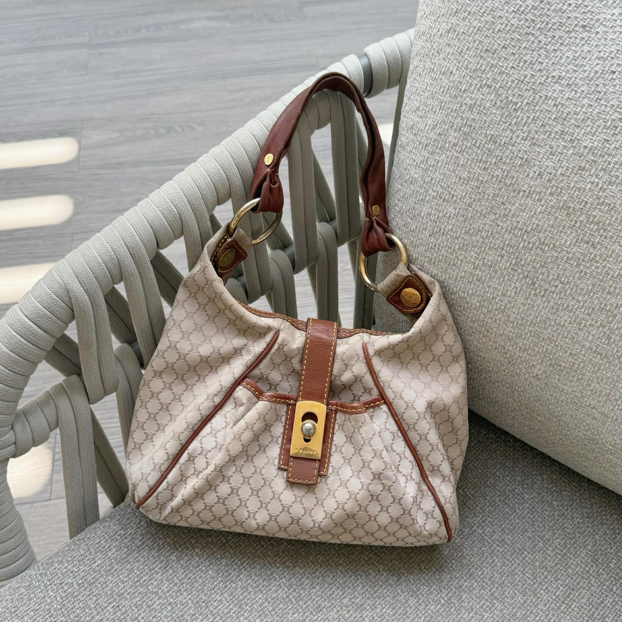 Celine Macadam Brown Hobo Shoulder Bag