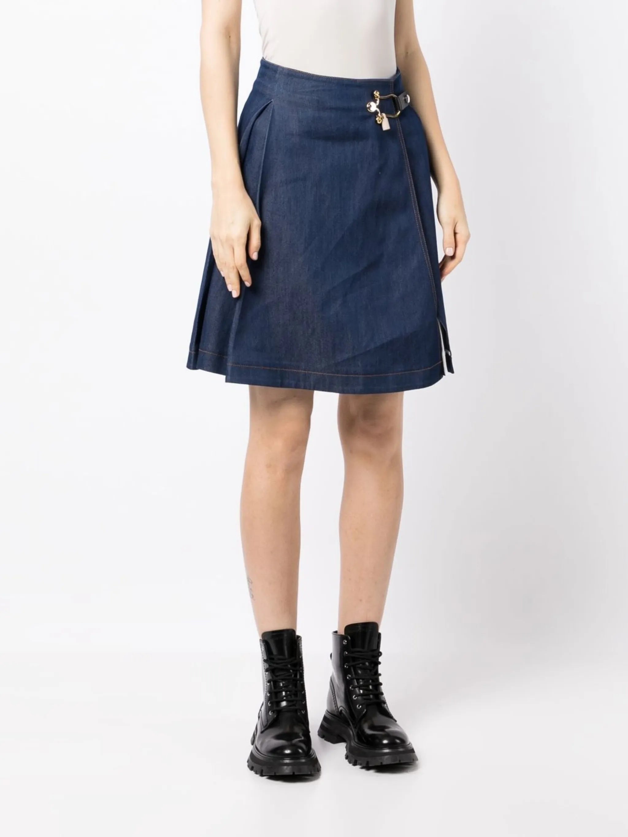 BALENCIAGA toggle-fastened flared denim skirt