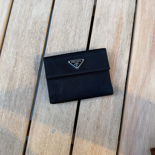 Prada Tri-fold Wallet in Black Nylon and Leather