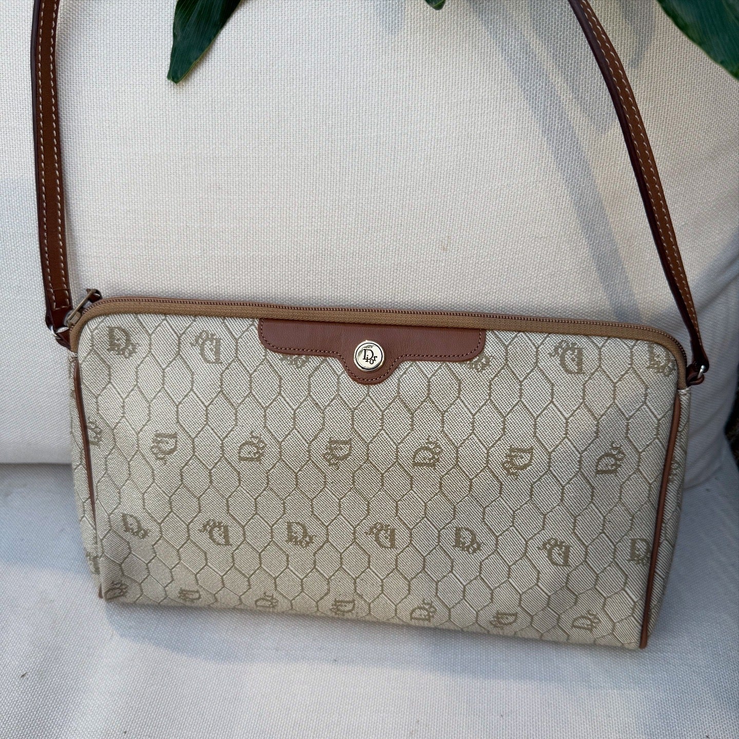 Dior Vintage 20th Century Honeycomb Coated Canvas Clutch Bag