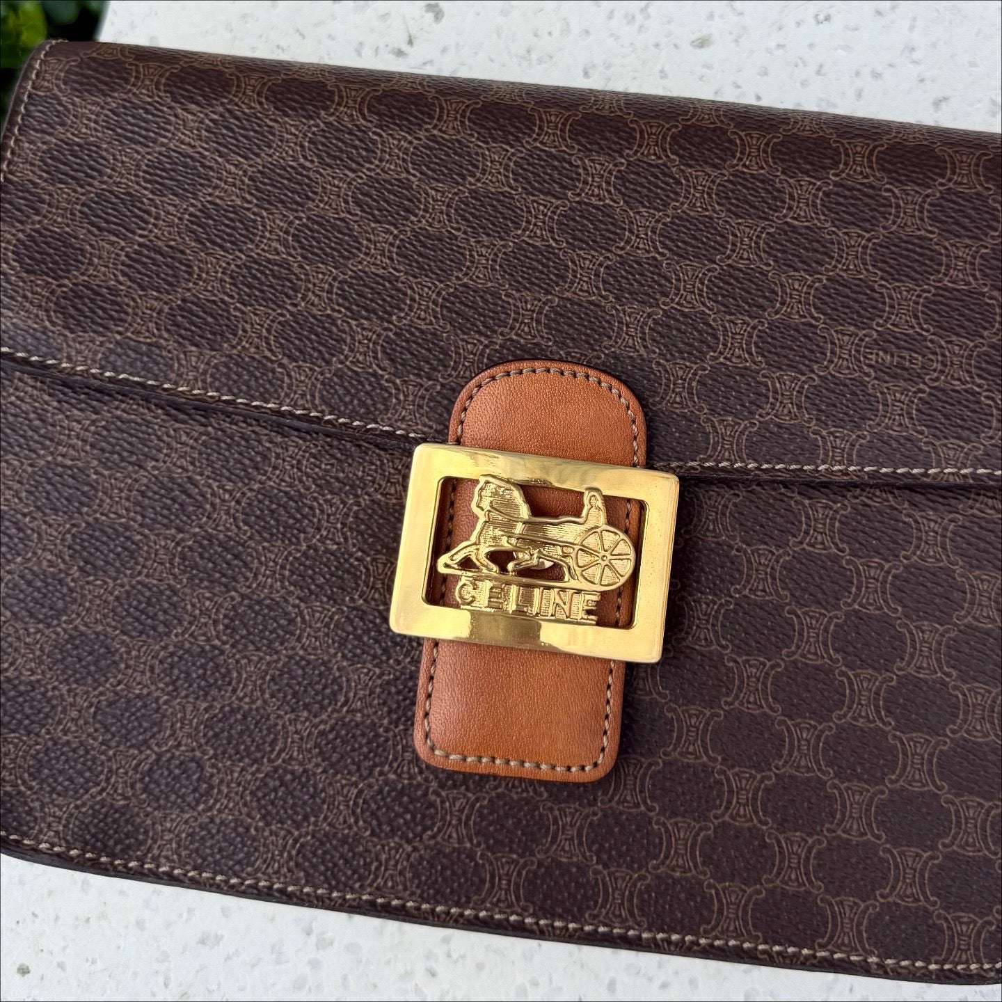 Celine Macadam Horse Carriage Shoulder bag Brown Vintage