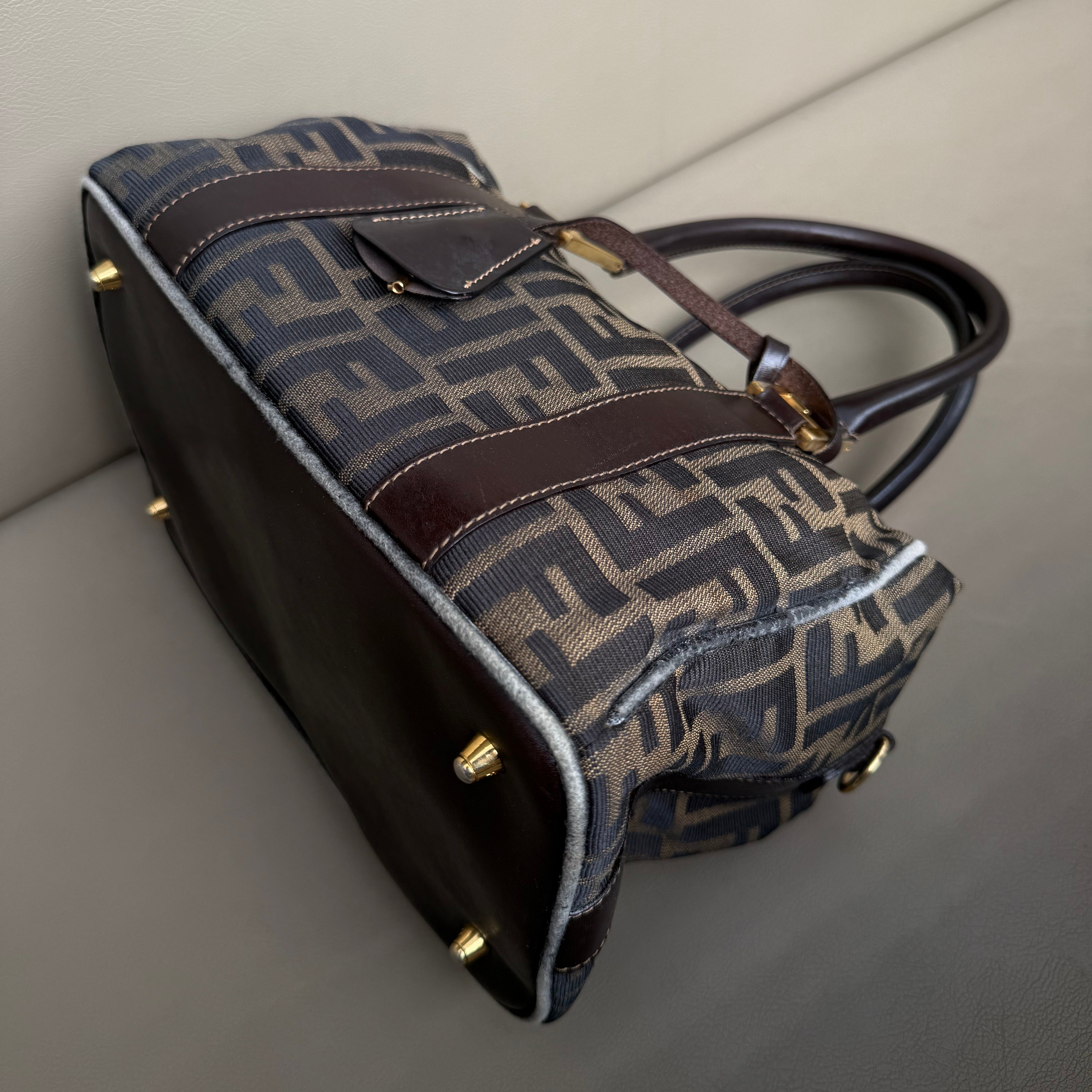 Fendi Vintage handle bowling bag canvas brown GHW
