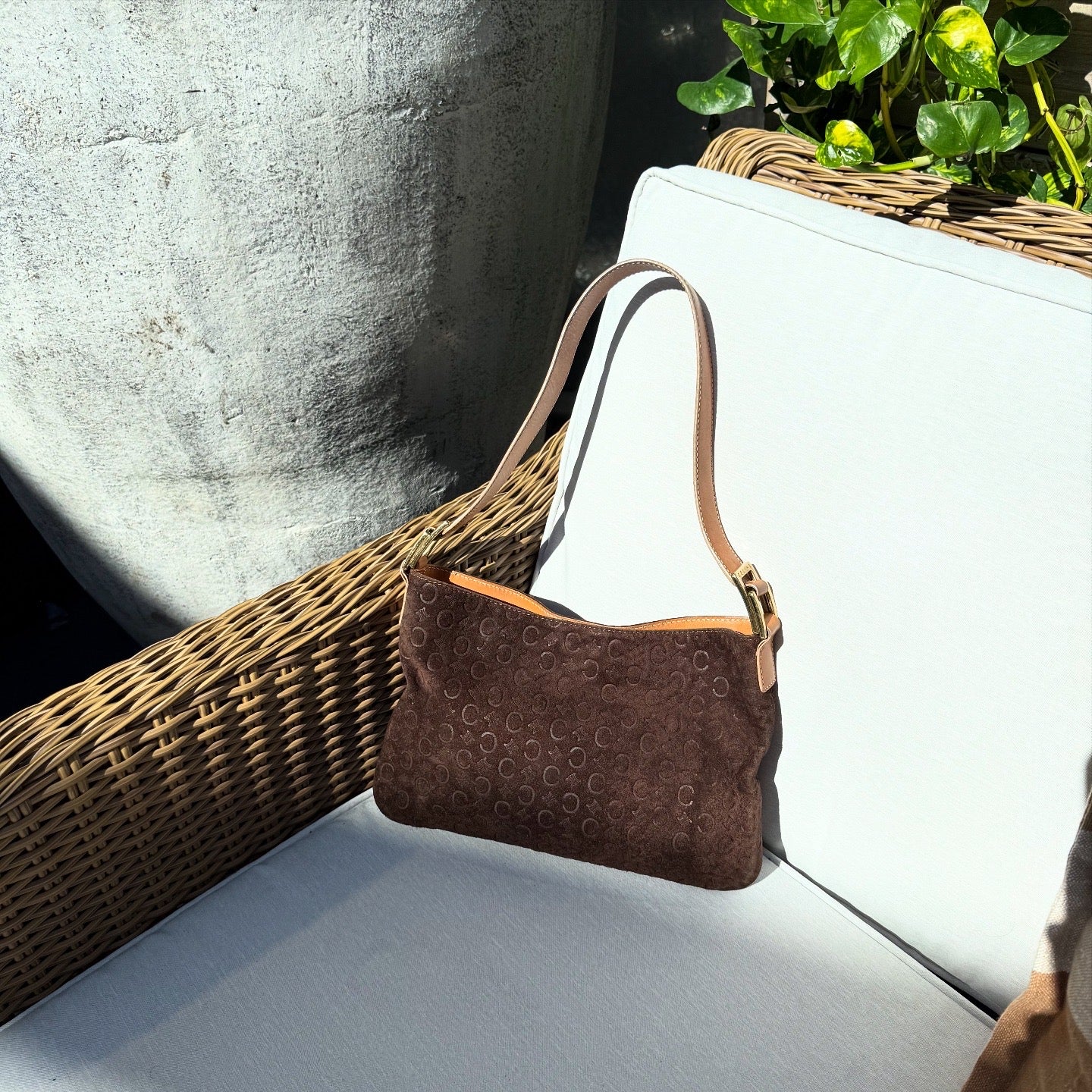 CELINE Brown Macadam Suede Shoulder Bag