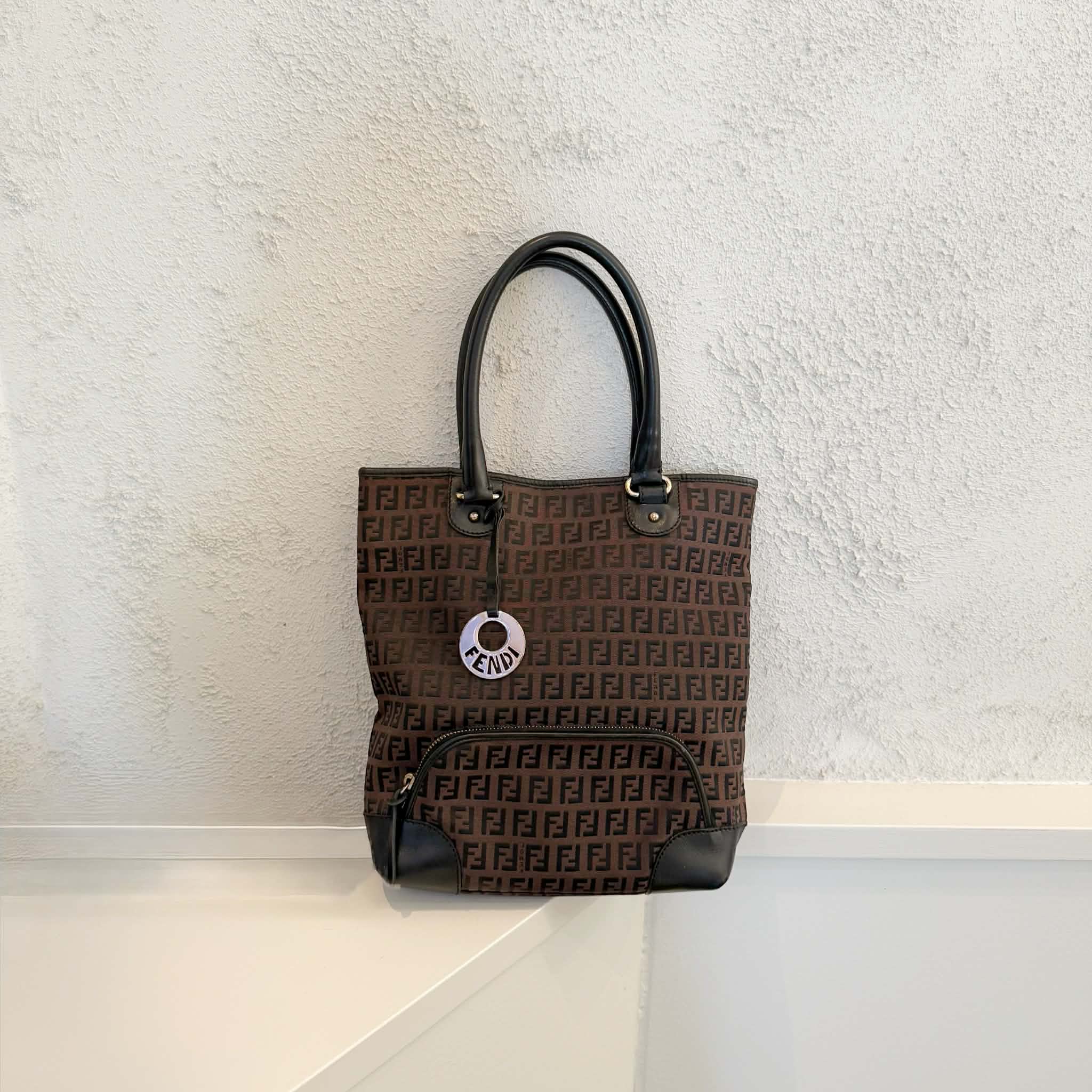 Fendi Vintage Chef Front Pocket Tote Zucchino Canvas Medium