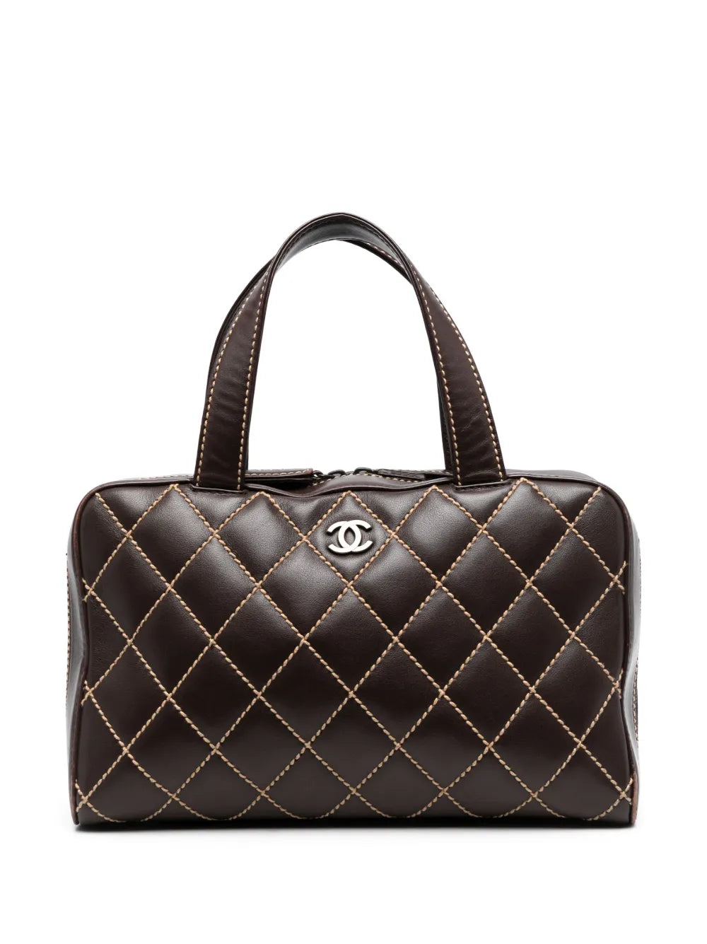 Chanel CC Surpique Wild Stitch Brown Leather Handbag