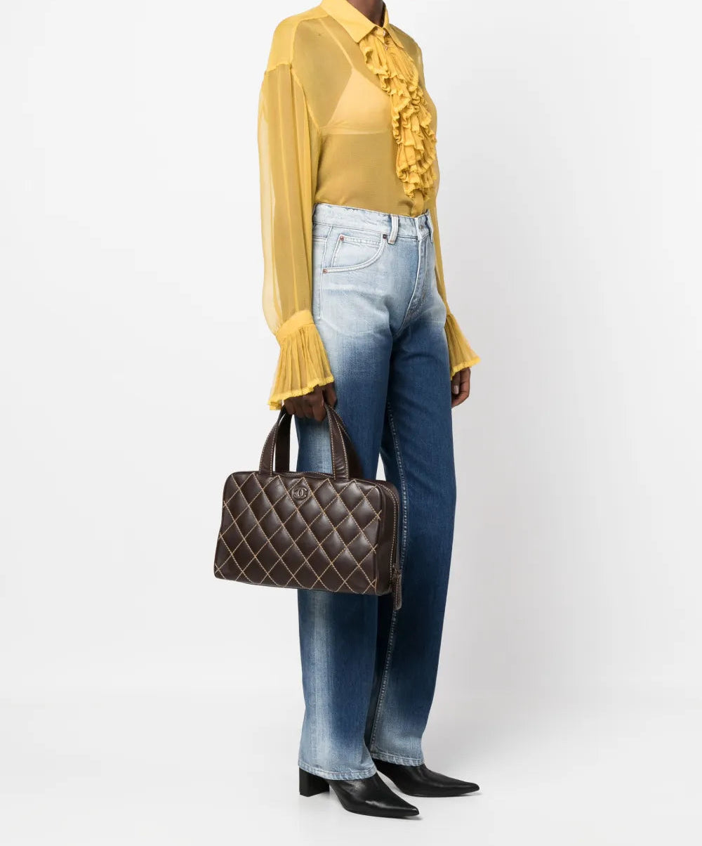 Chanel CC Surpique Wild Stitch Brown Leather Handbag