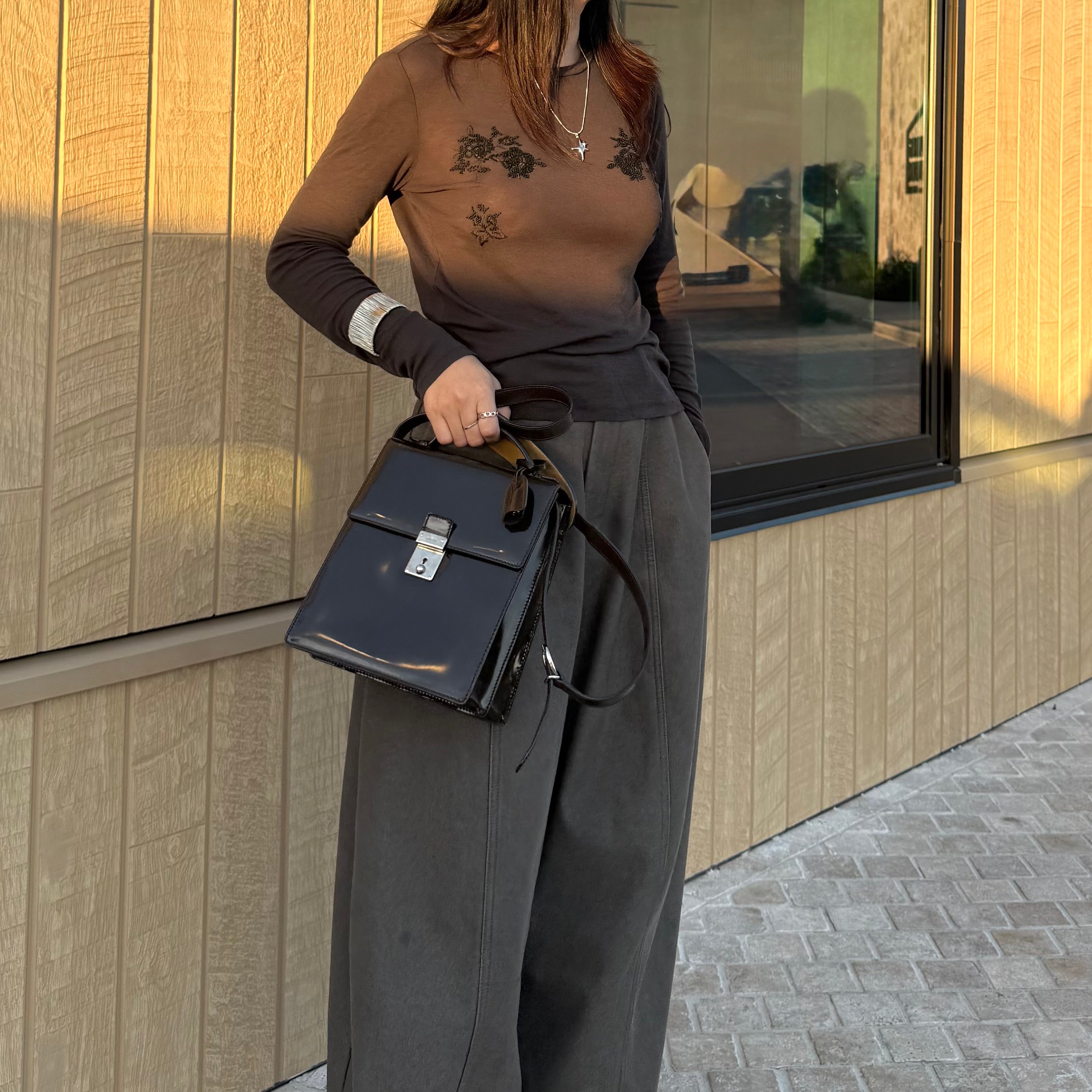 Gucci Dark Brown Patent Leather Vintage Crossbody