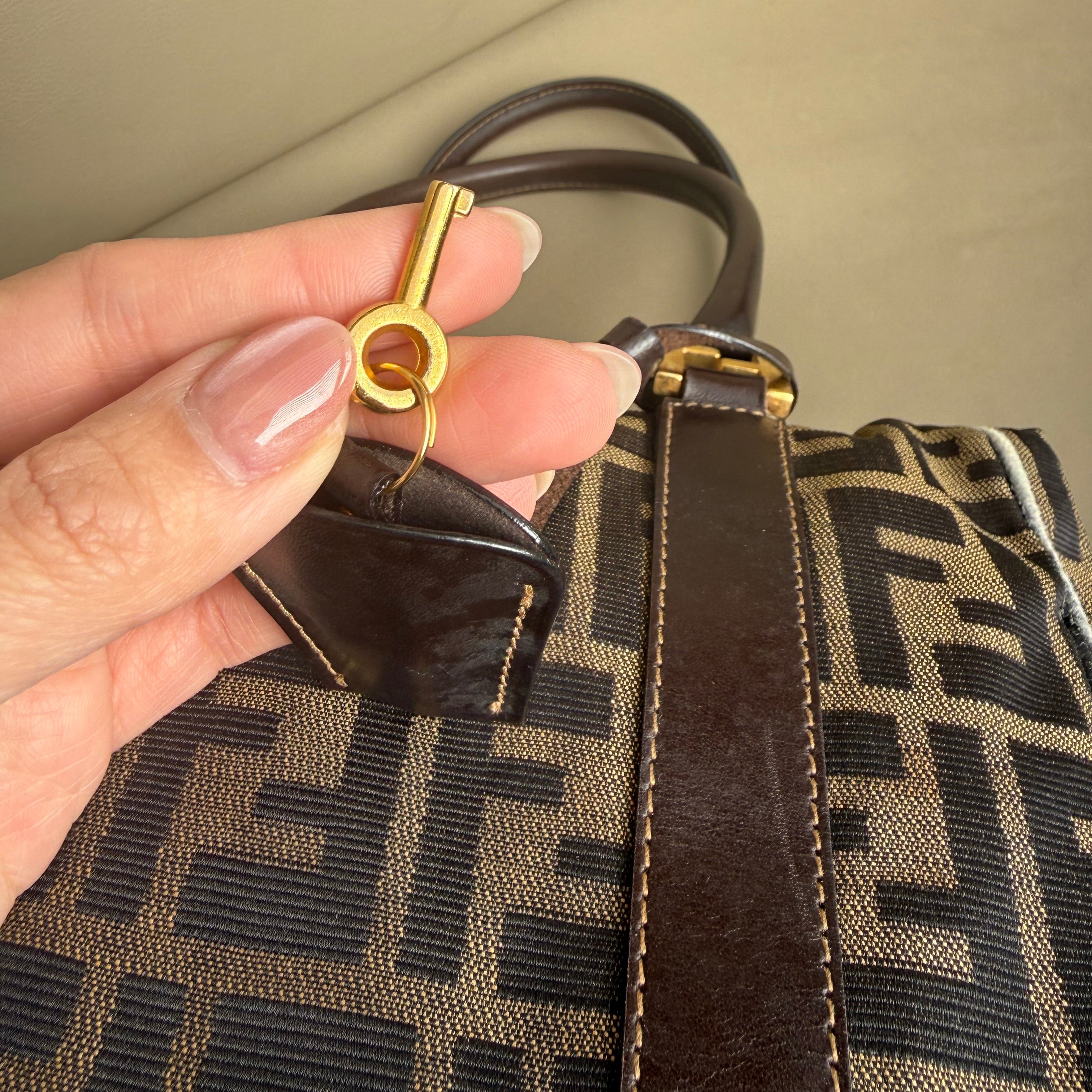 Fendi Vintage handle bowling bag canvas brown GHW