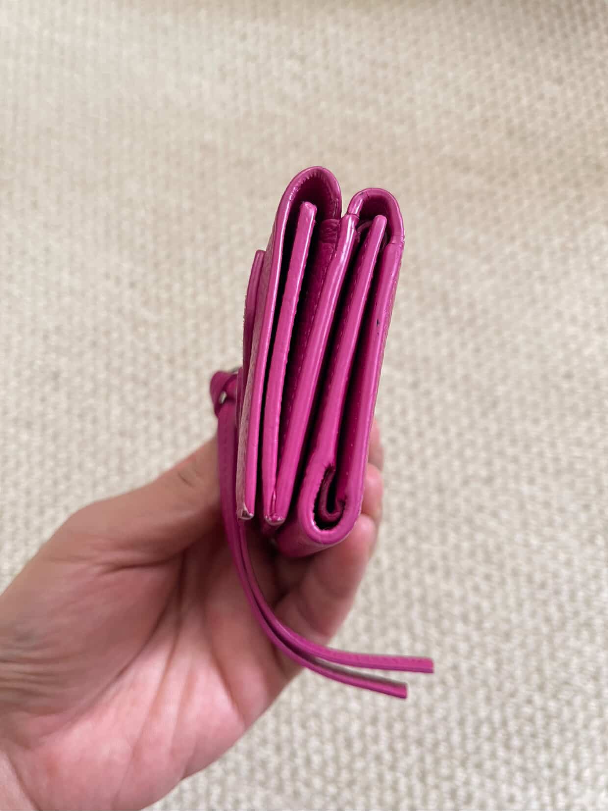 BALENCIAGA Rose Berlingot Lambskin Leather Tri-Fold Compact Wallet