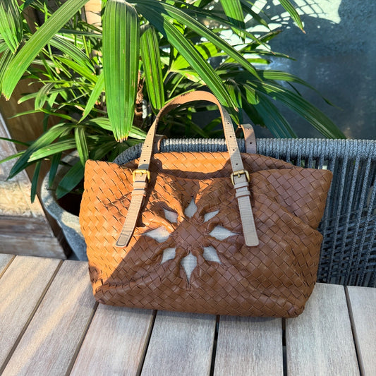 Bottega Veneta Brown Intrecciato Flower Tote