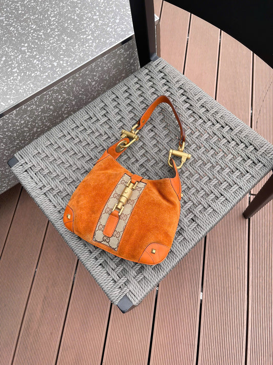 GUCCI Suede Nailhead Jackie shoulder bag