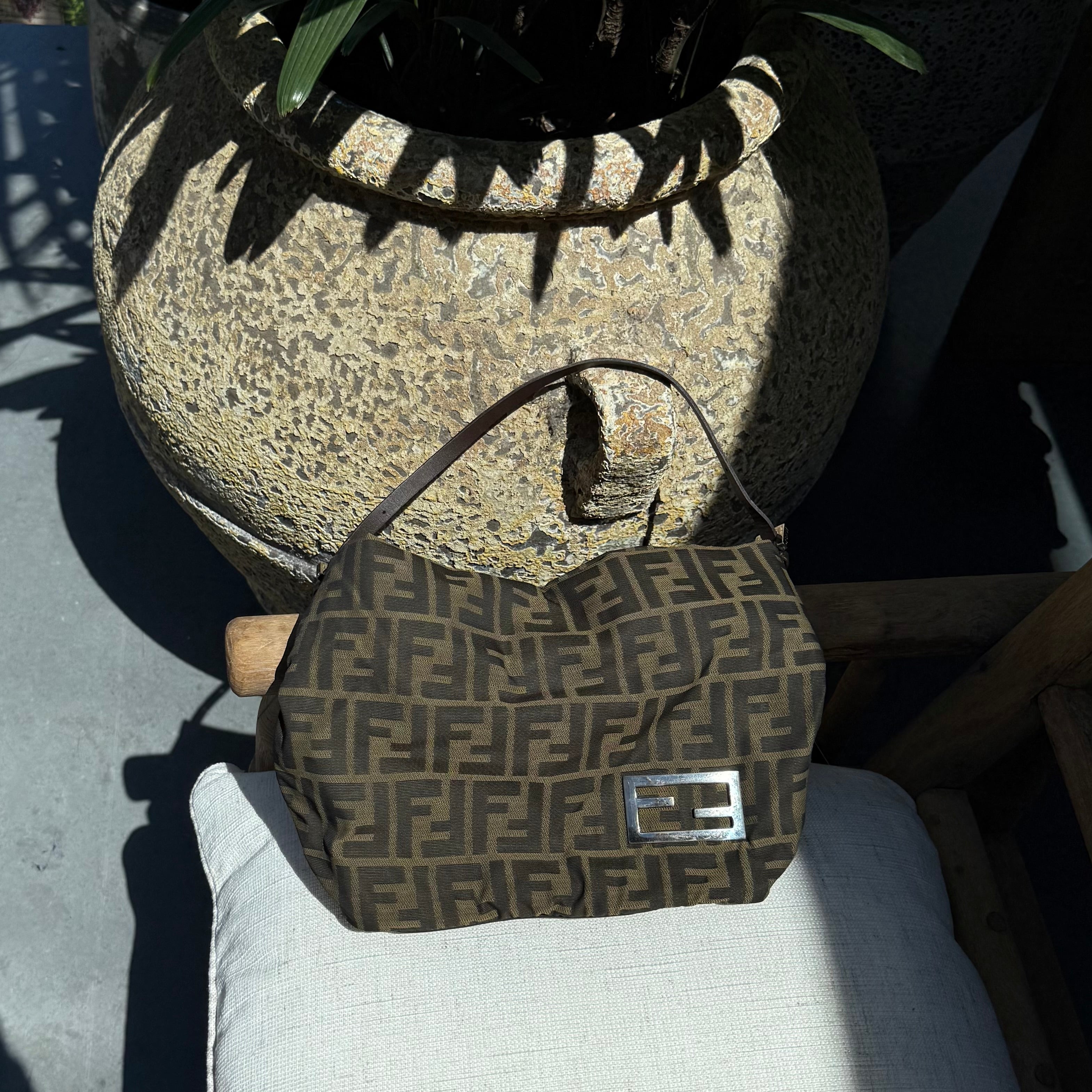 Fendi FF Zucca Brown Canvas Shoulder Bag