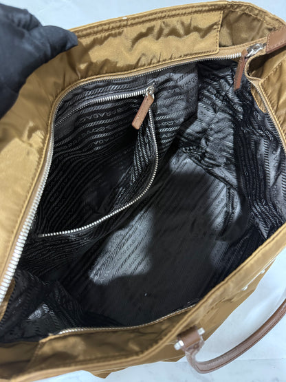 PRADA Bolso Tote Nylon Cuero Caqui