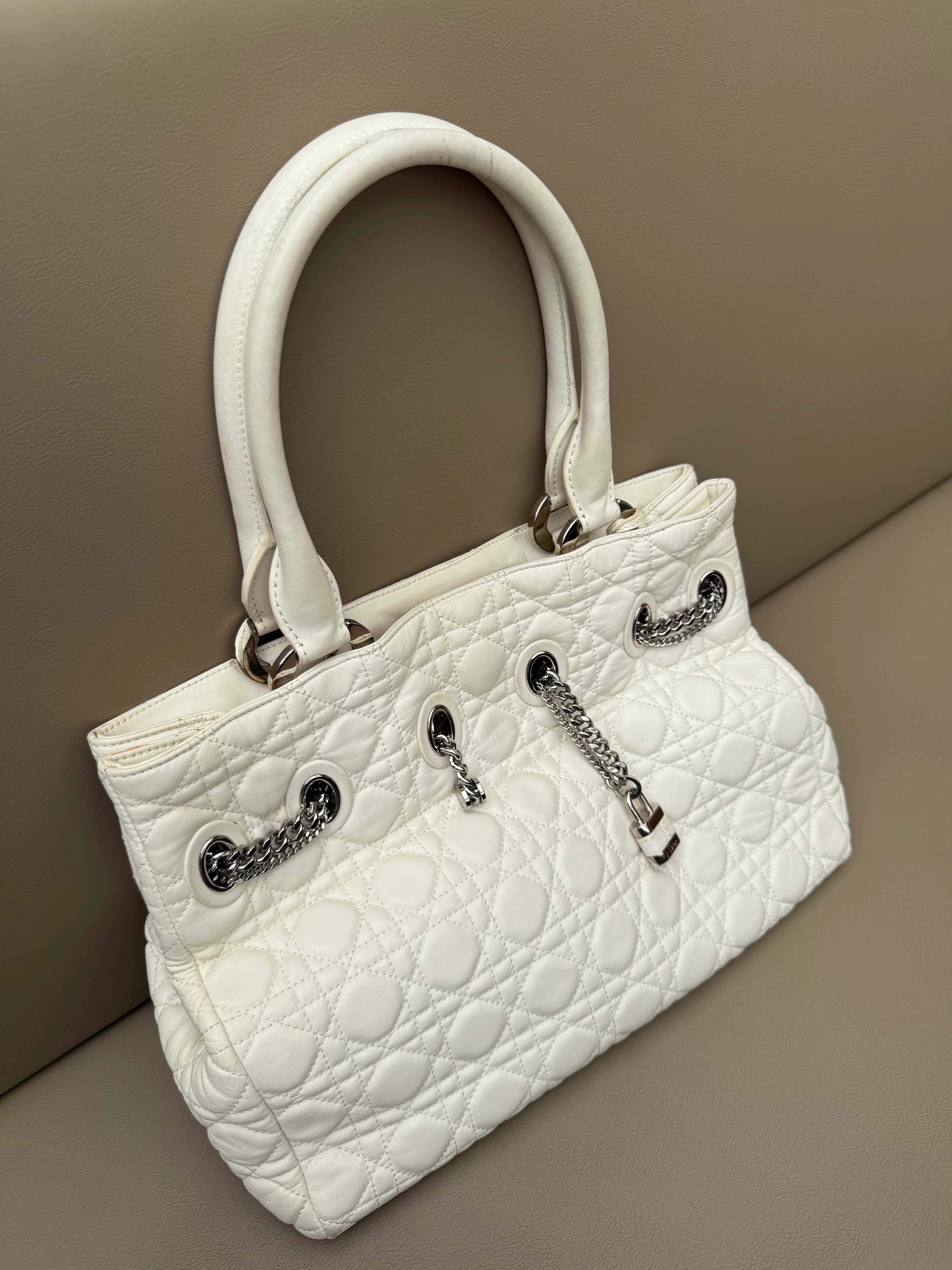 Christian Dior White Cannage Leather Chri Chri Tote Bag