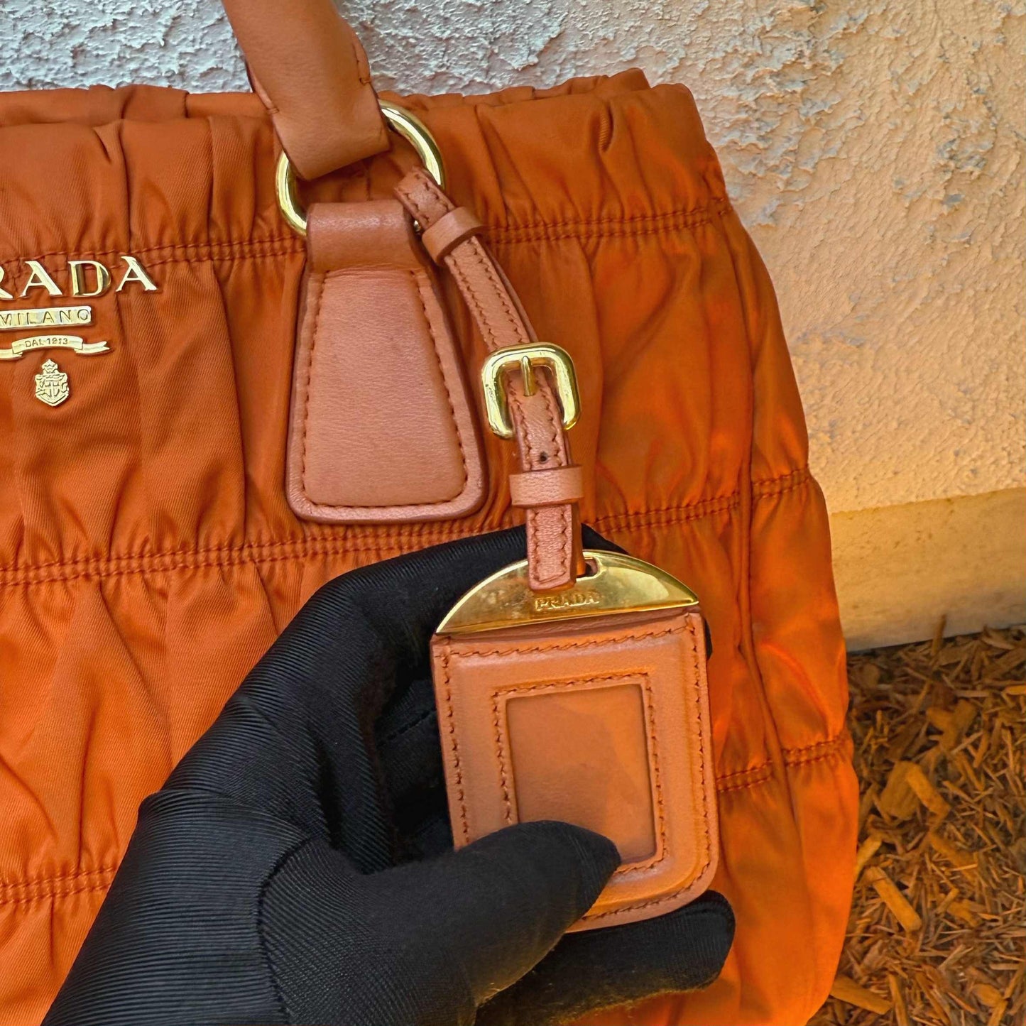 PRADA Orange Nylon Gaufre Tessuto Tote Bag