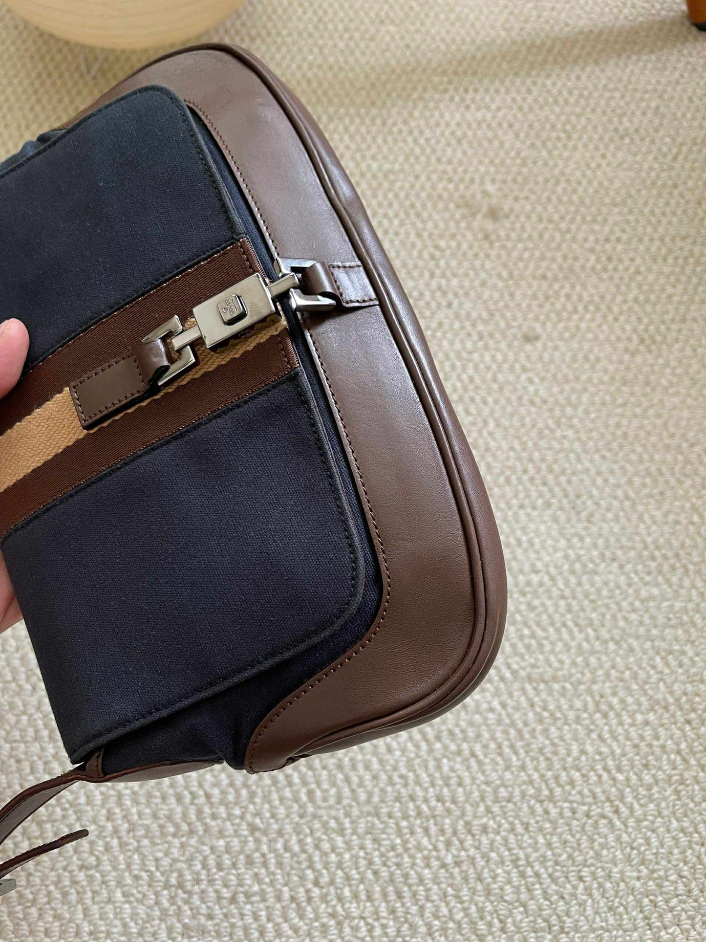 Gucci Vintage Navy Canvas & Brown Leather Jackie Bag