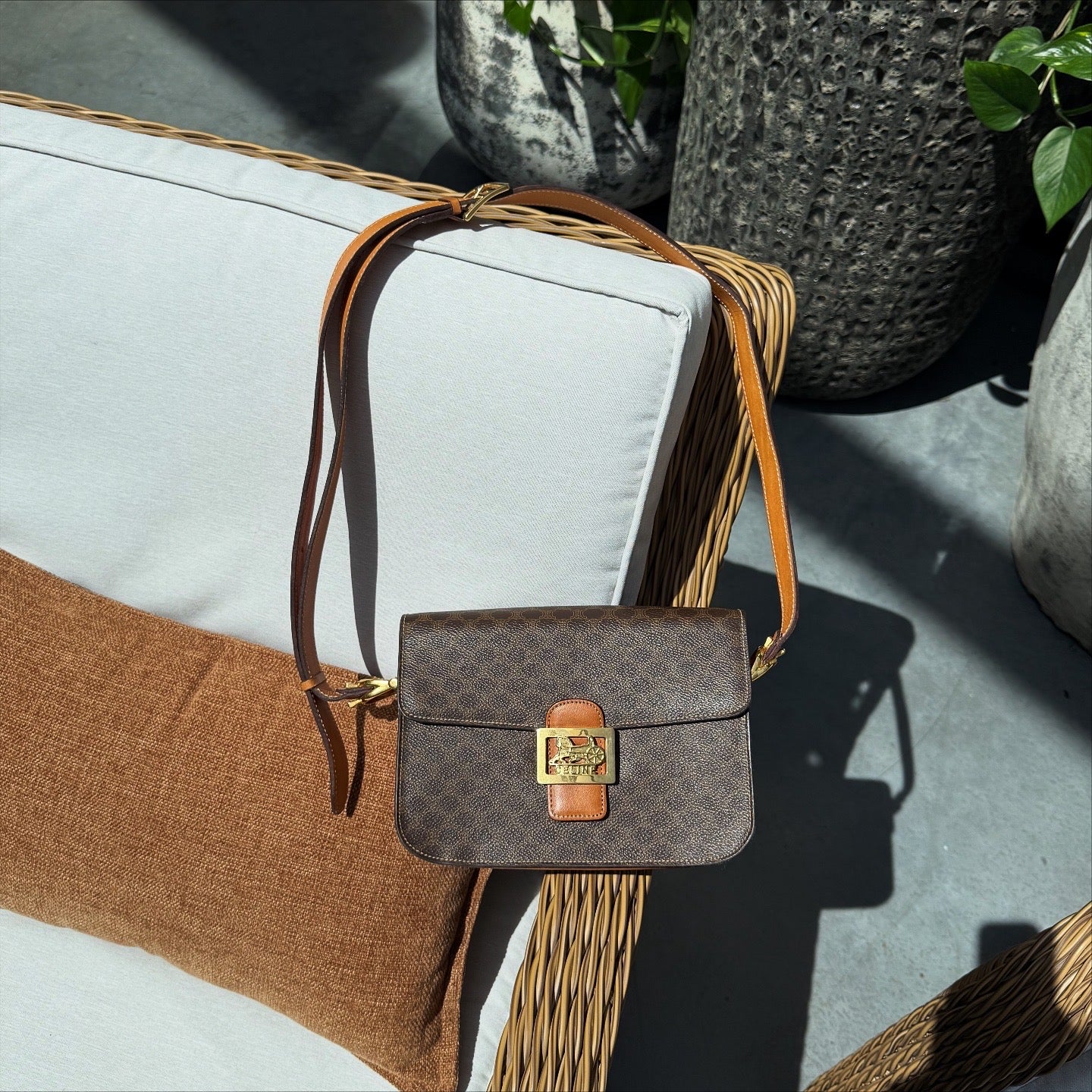 Celine Macadam Horse Carriage Shoulder bag Brown Vintage