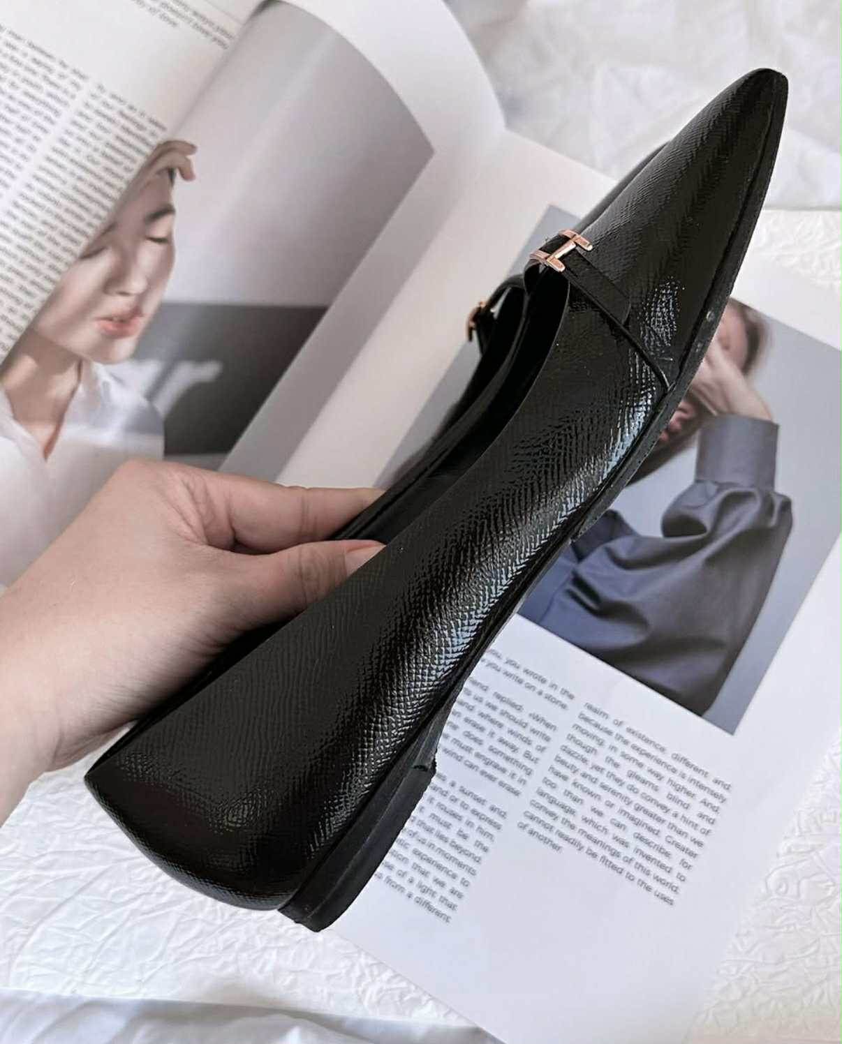 Hermes Black Leather Ballet Flats