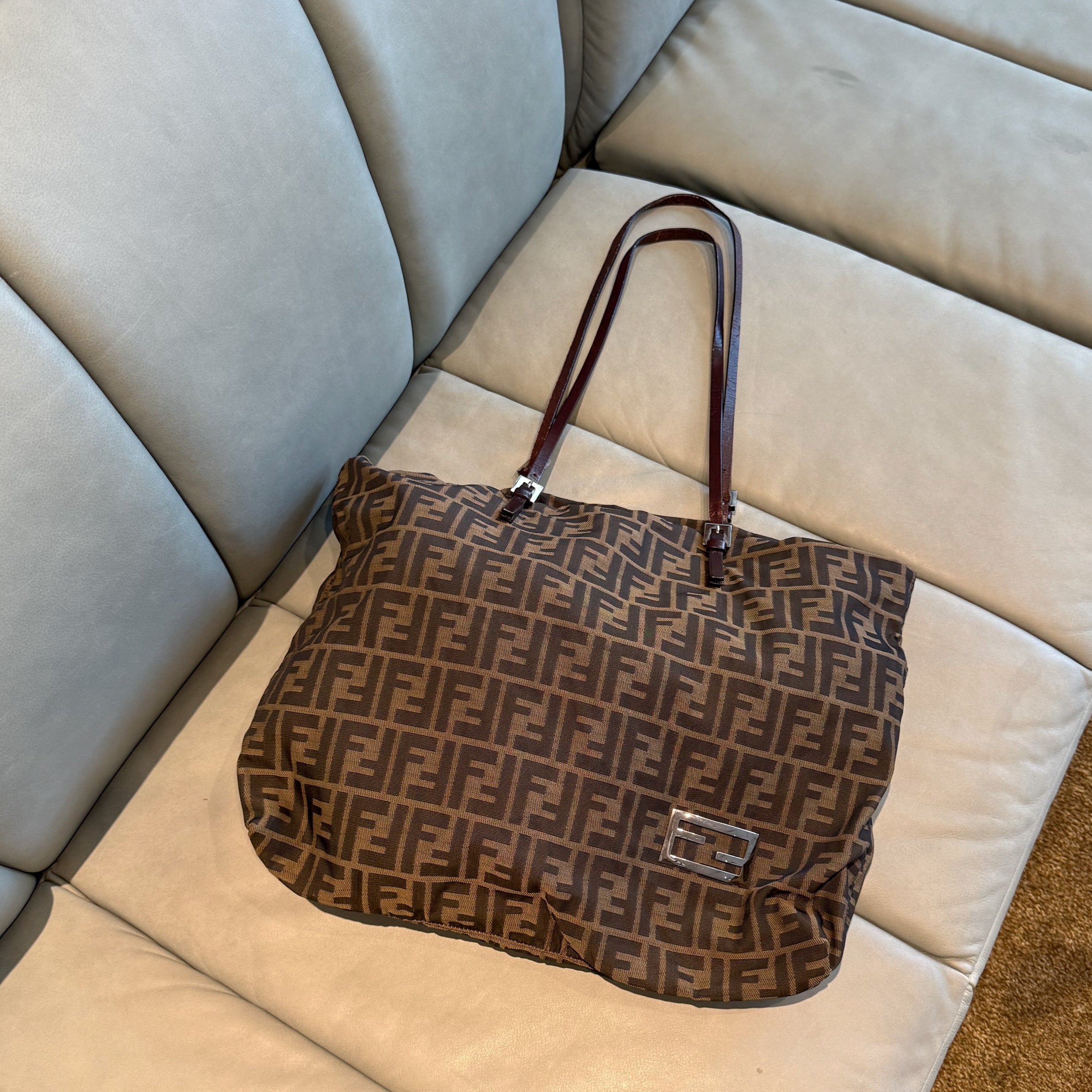 Fendi Zucca Canvas Tote Silver Logo FF