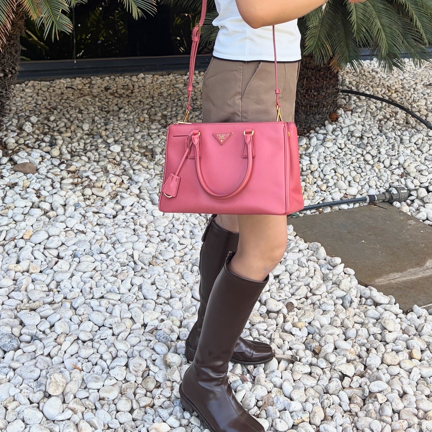 Prada Saffiano Lux Galleria Double Zip Tote Pink
