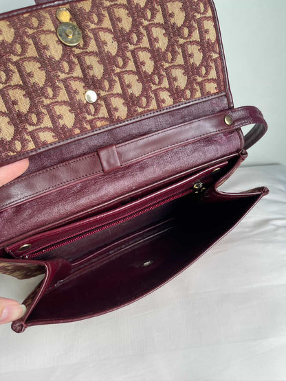 Christian Dior Trotter Canvas Shoulder Bag Burgundy