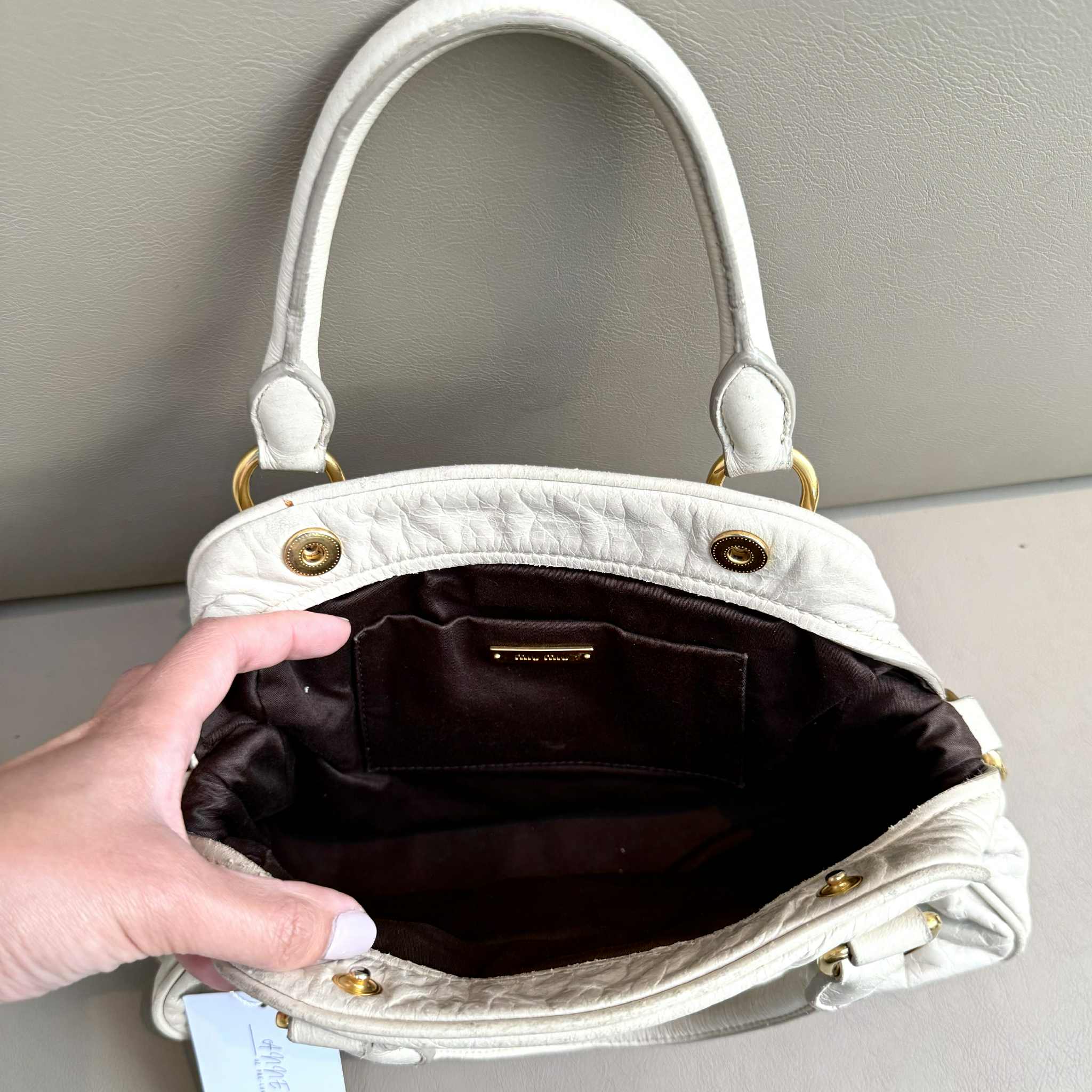 Miu Miu White Vitello Lux Leather Charm Satchel