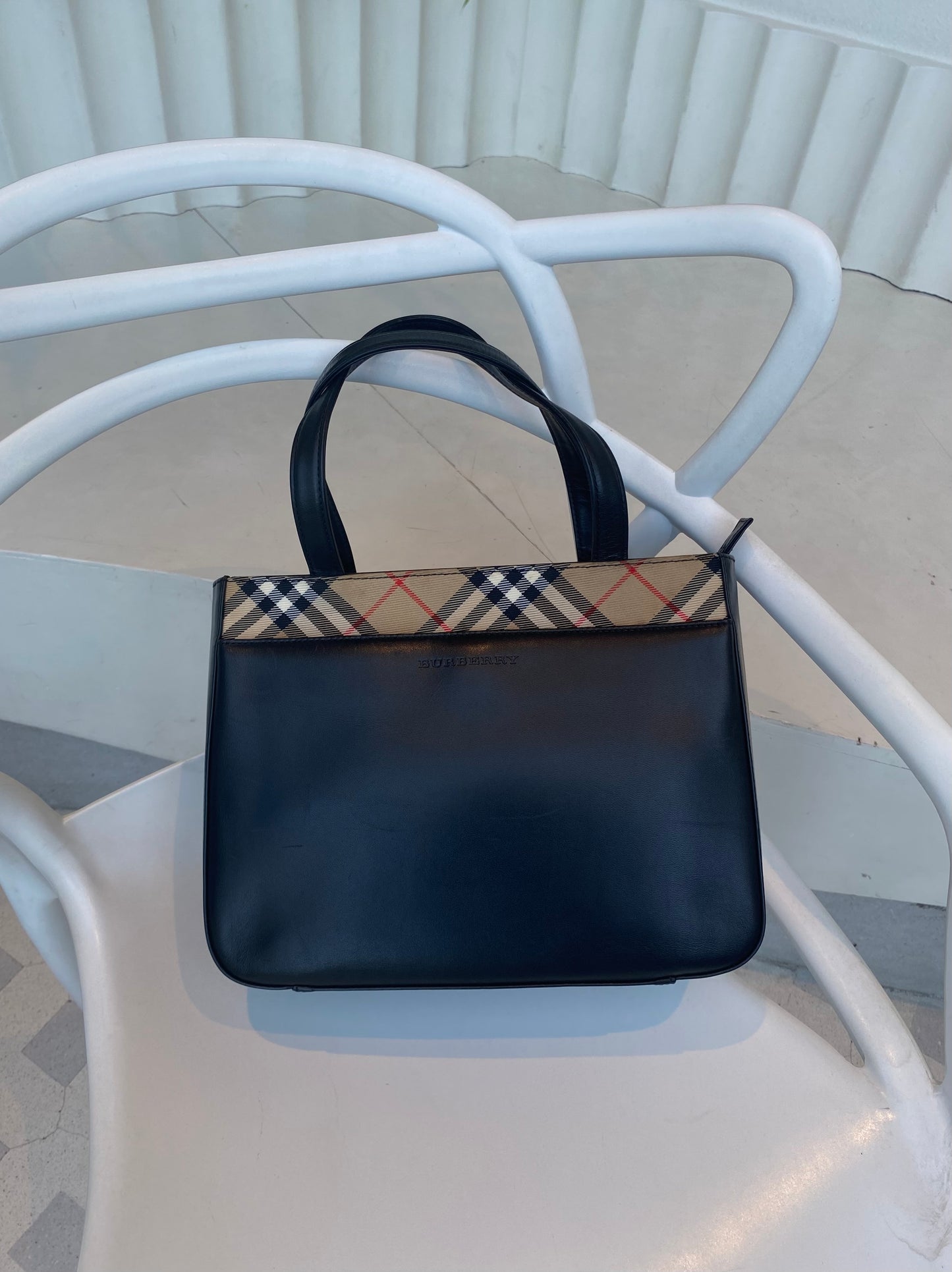 Burberry Nova Check Canvas Trimmed Leather Shoulder Bag