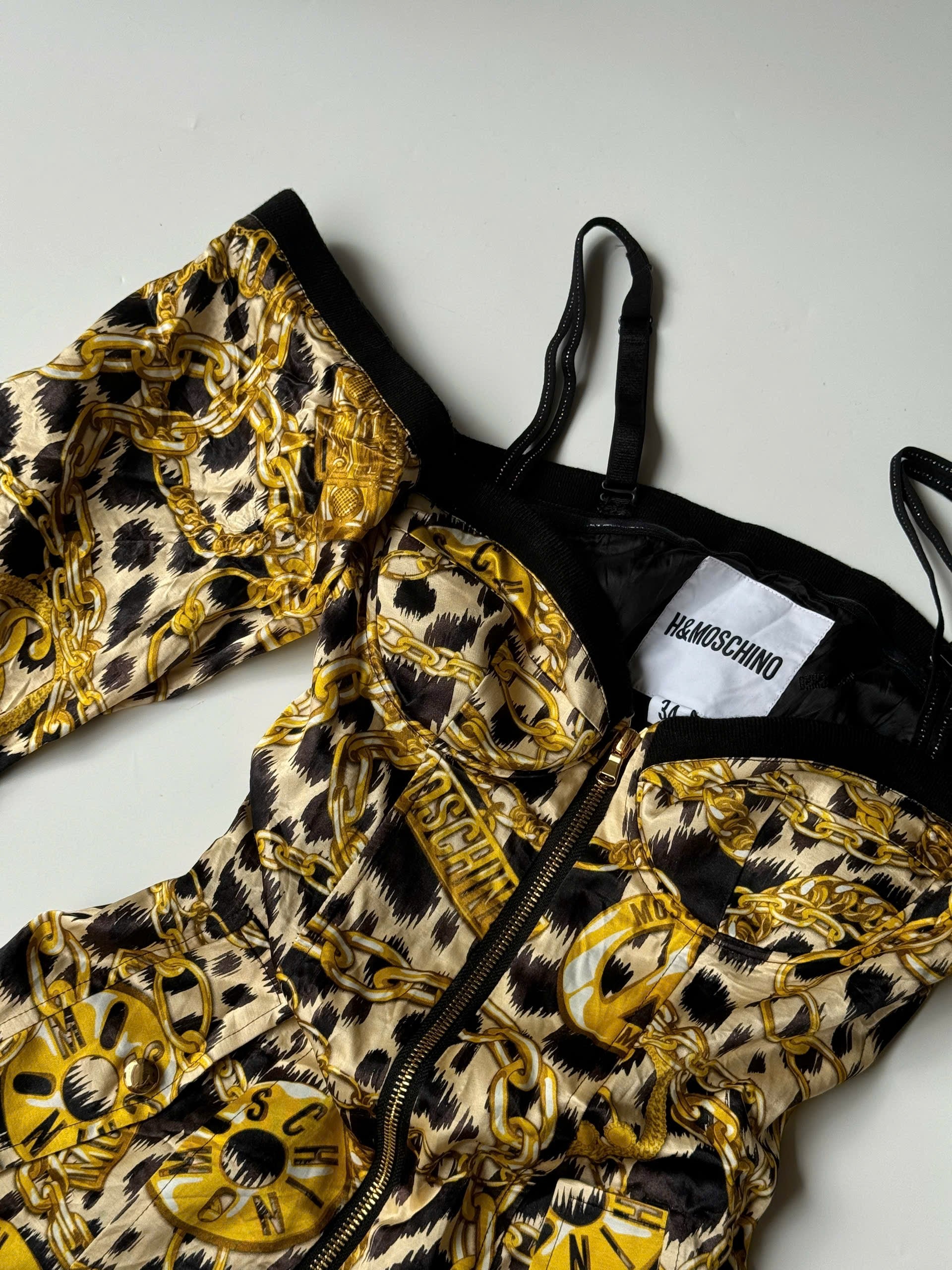 H&M x MOSCHINO Chain Leopard Print Off The Shoulder Dress 