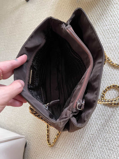 PRADA Chain Shoulder Bag Nylon Brown Gold