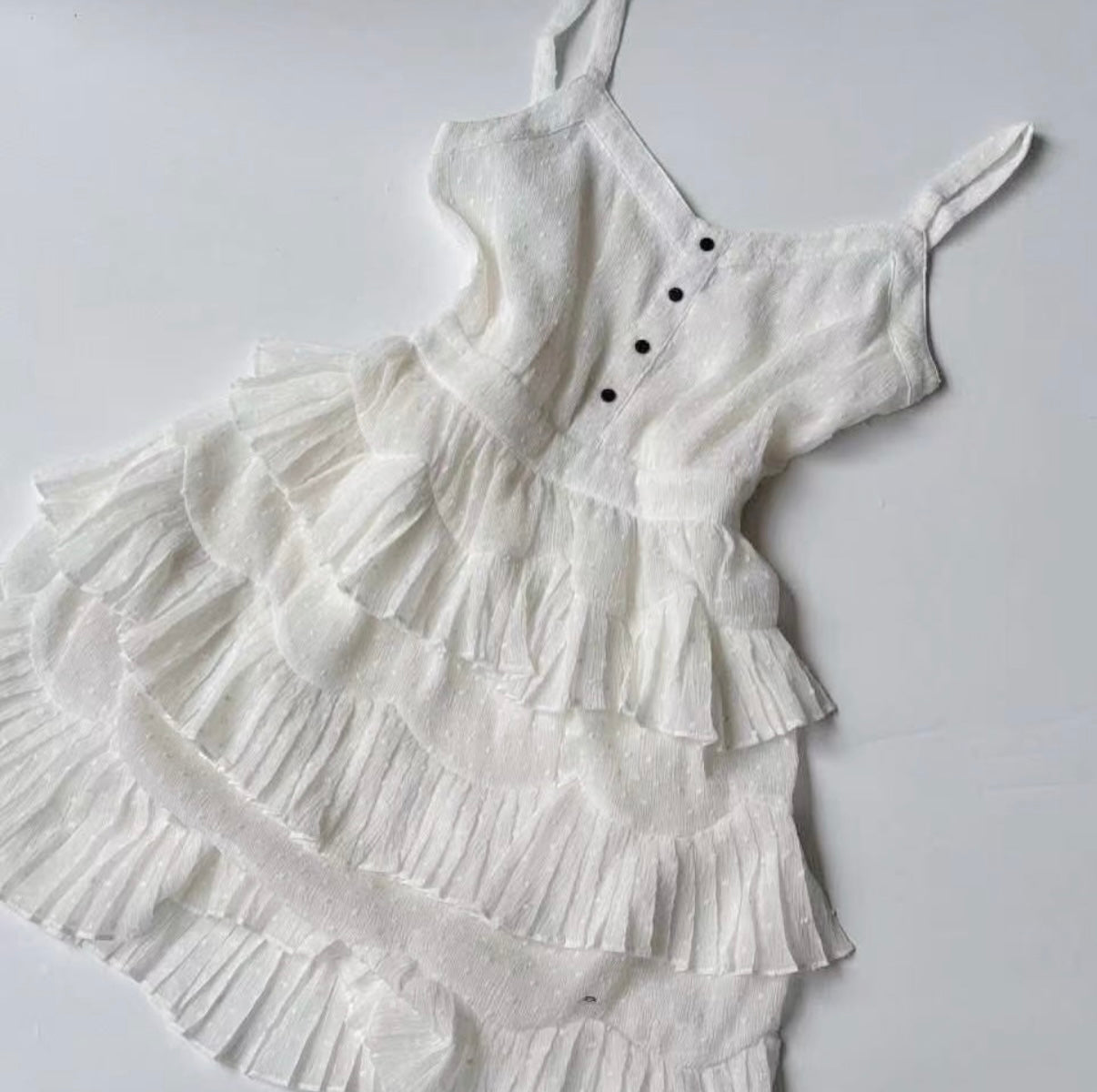 MAJE White Swiss Dots Chiffon Tiered Rustivan Short Dress