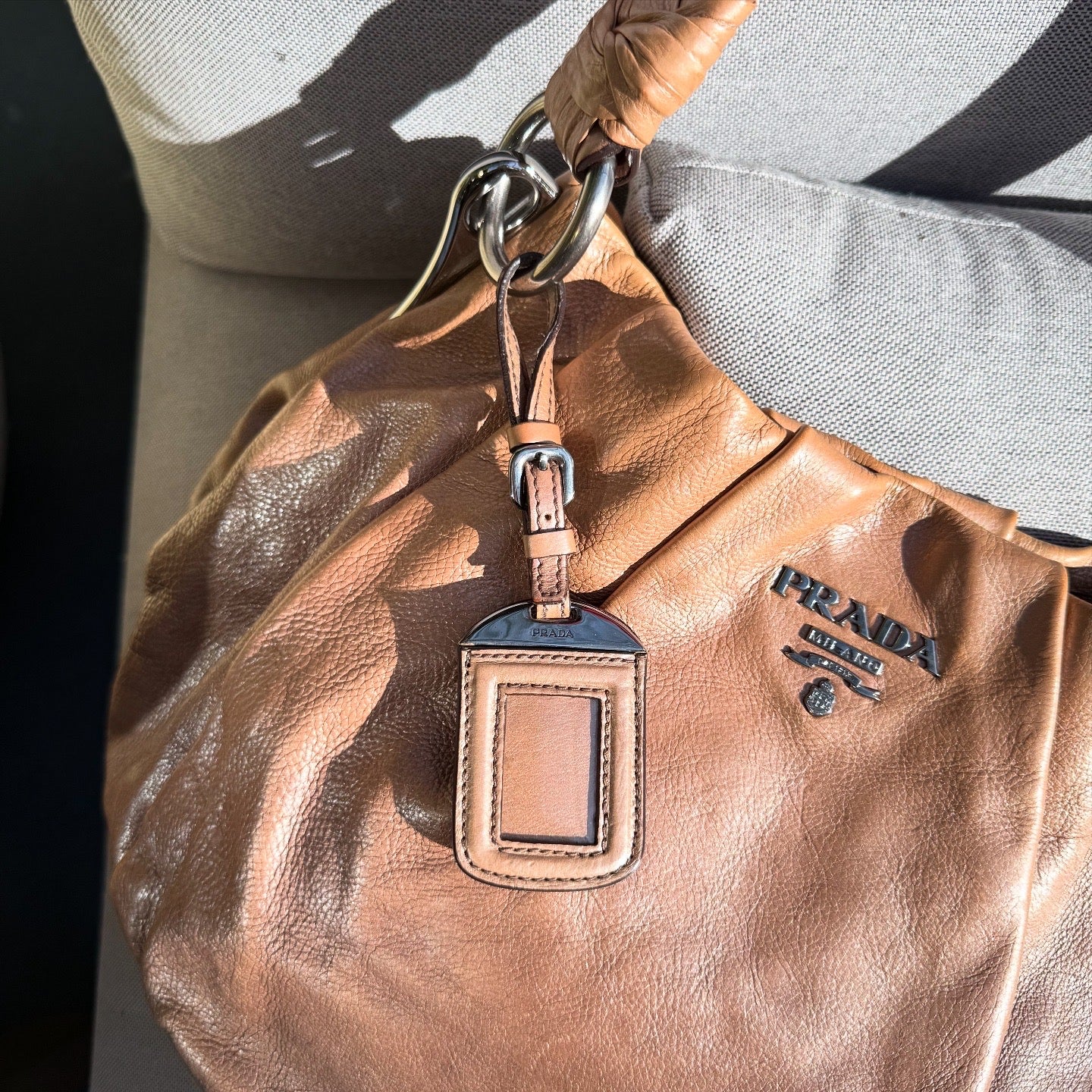 Prada Glace Calf Sfumata Pleated Hobo