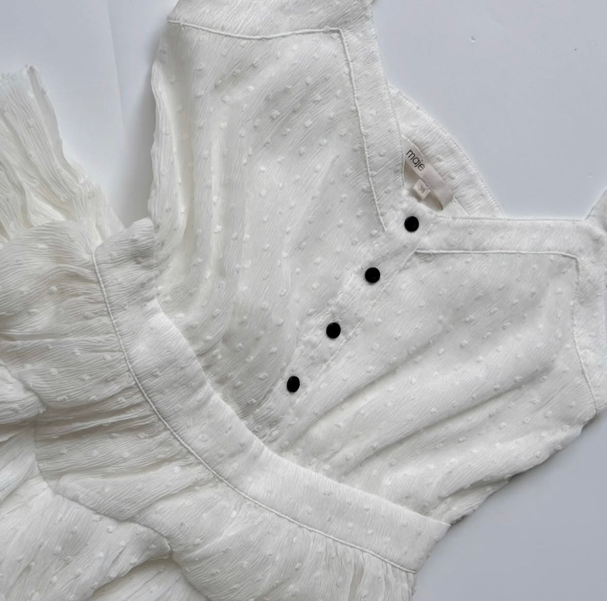 MAJE White Swiss Dots Chiffon Tiered Rustivan Short Dress